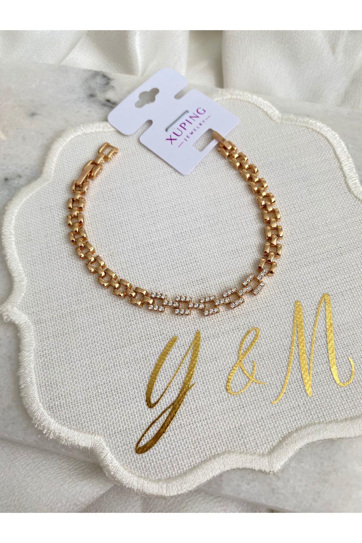 YM Xuping Rose Kare Geçmeli Taşlı Bileklik 17 + 1 CM - KARARMAZ BİLEKLİK
