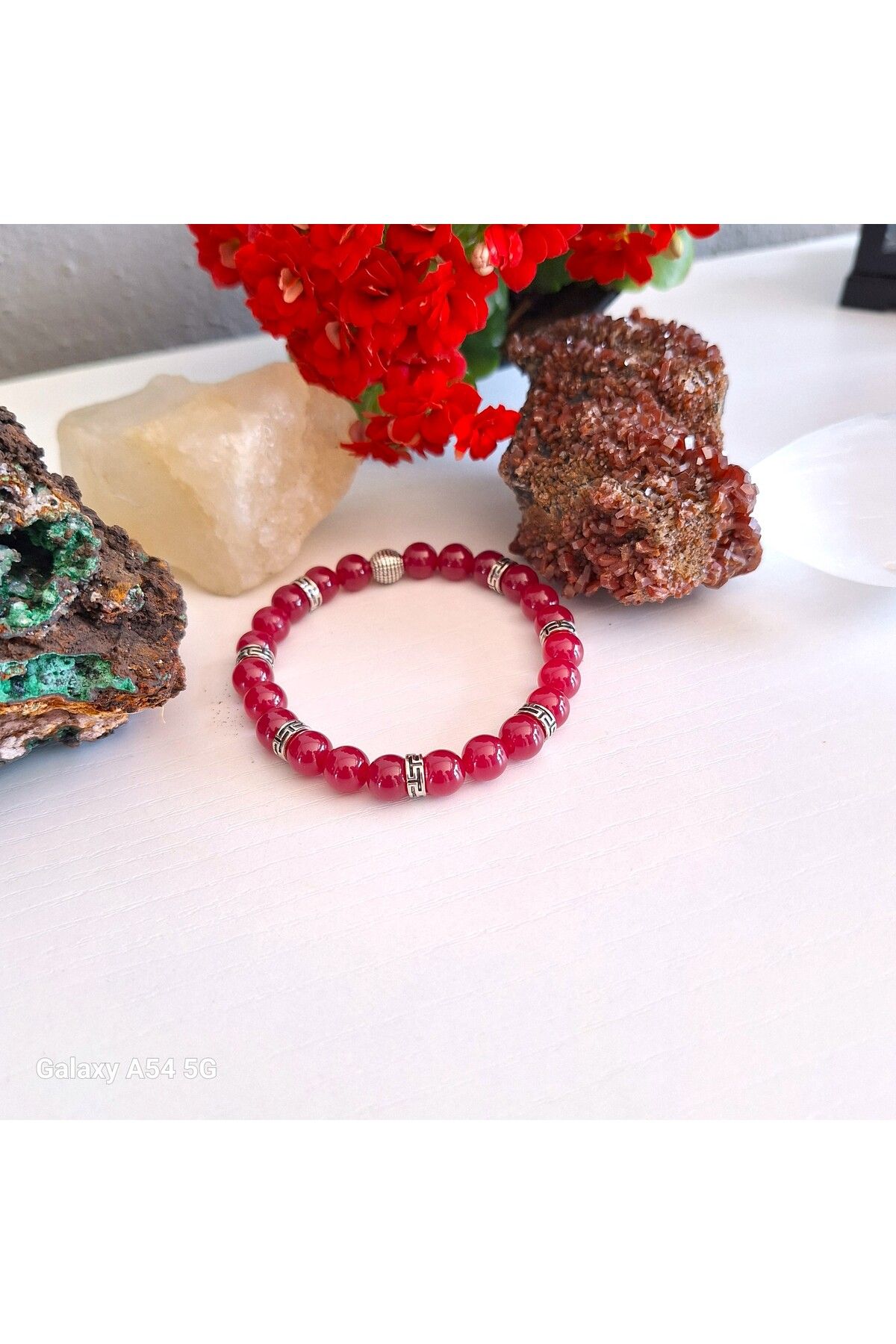 ERSOYDEMİRÖZDETAŞ YAKUT DOĞALTAŞI GÜMÜŞ APARATLI ( KÜRE KESİM %100 GERÇEK BURMA 7A KALİTE YAKUT BİLEKLİK) 8 MM.