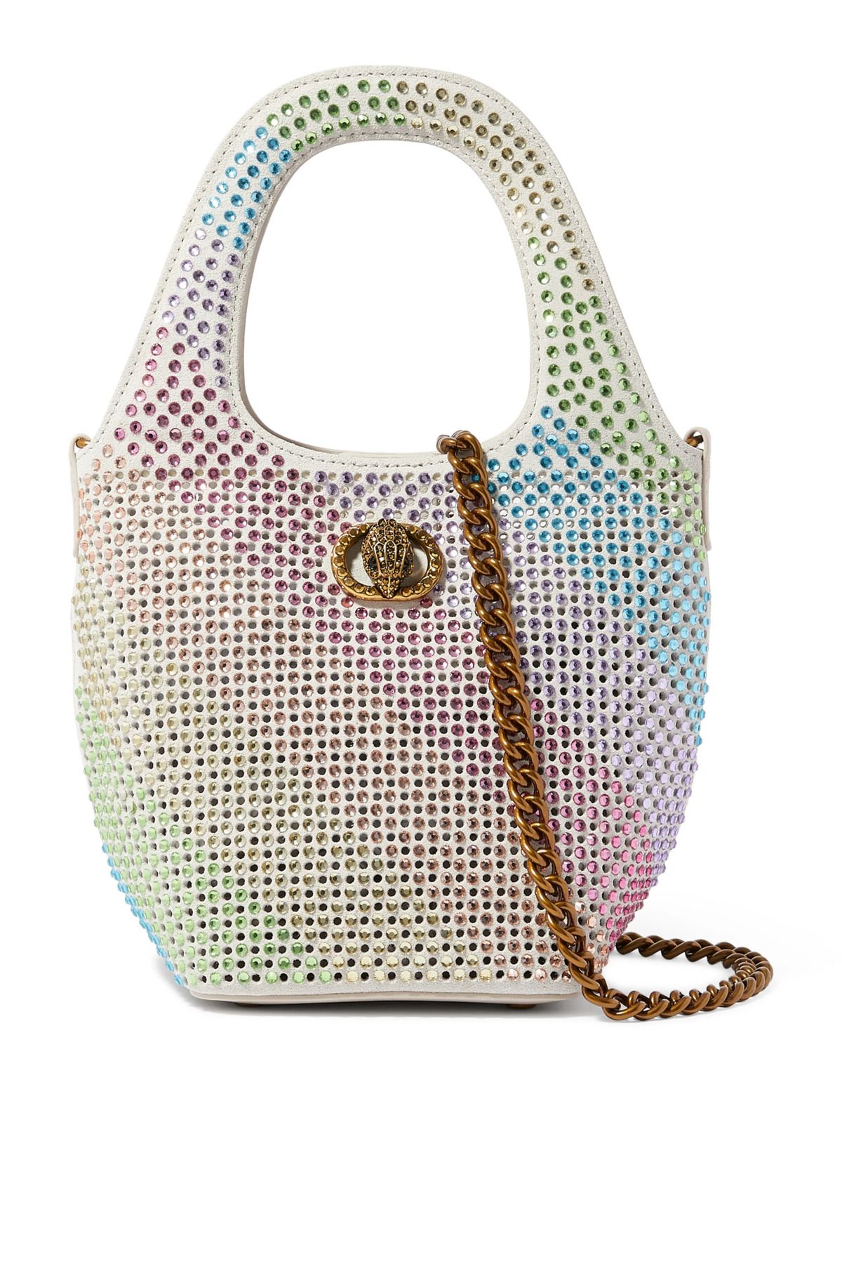 Kurt Geiger Small Chelsea Kristal Mini Kova Çanta 17x12x12 cm Süet ve Işıltılı Tasarım