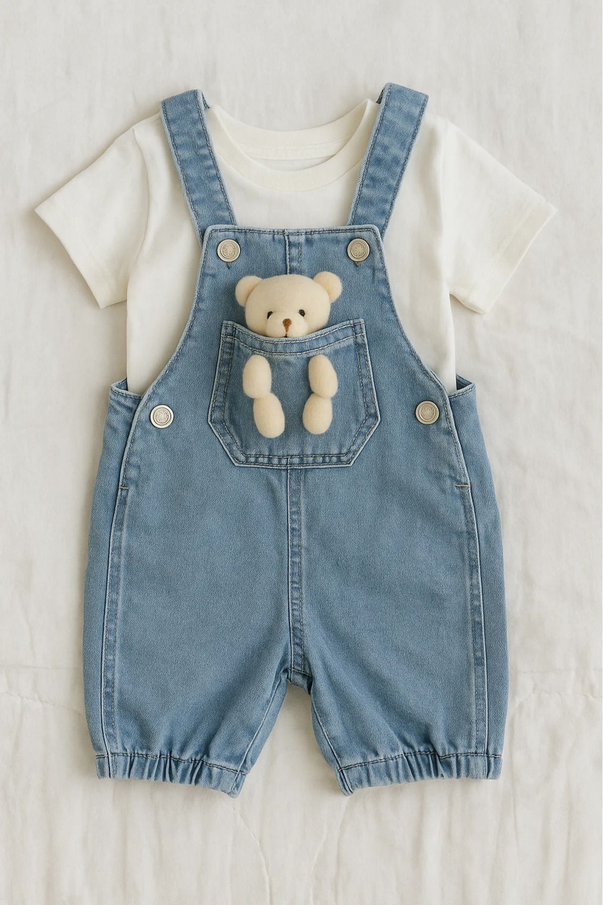 Babyçapa Bebek Kot Salopet Ayıcıklı Yazlık 6-18 Ay Arası
