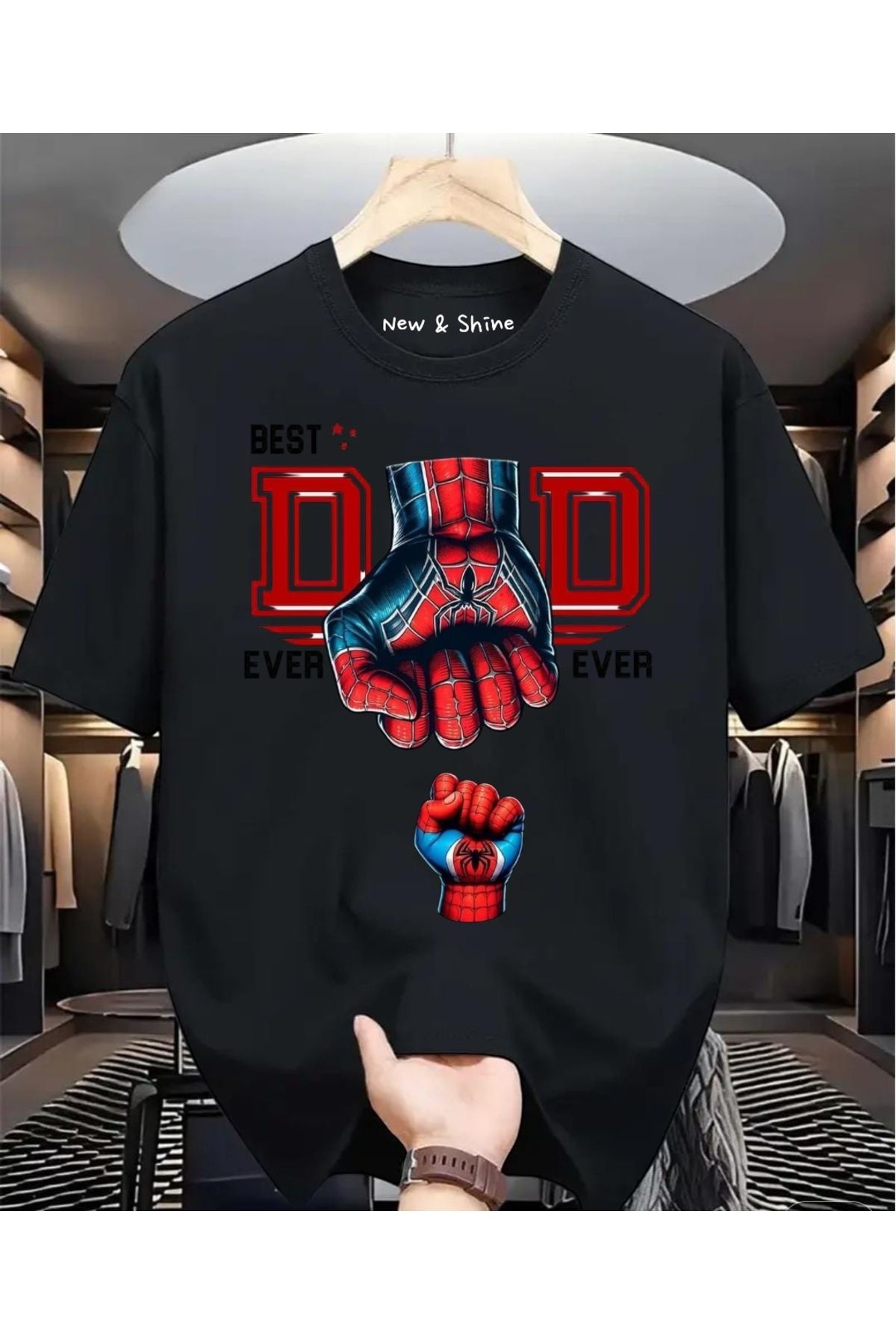 New Shine Best Dad Ever Baskılı Oversize T-Shirt