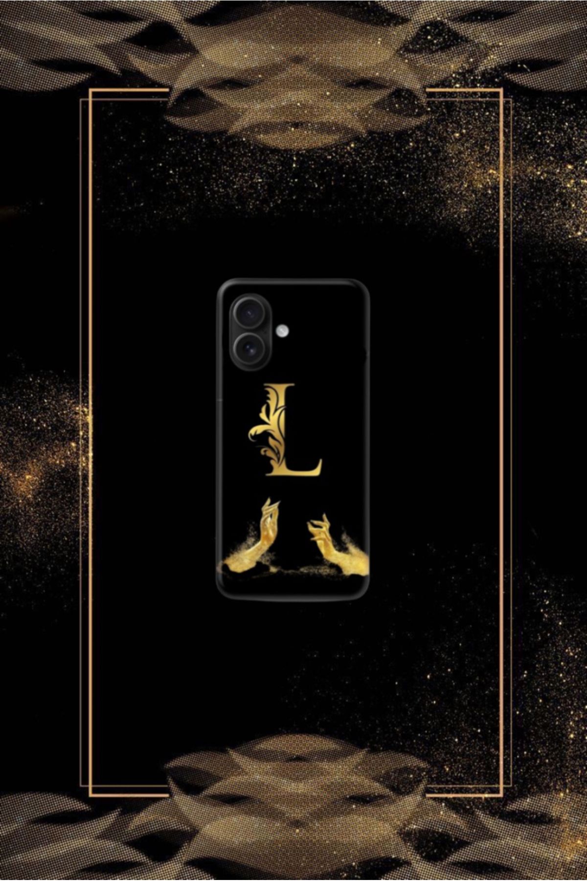cover shopp Siyah Desenli Gold L Harfi 16 Plus