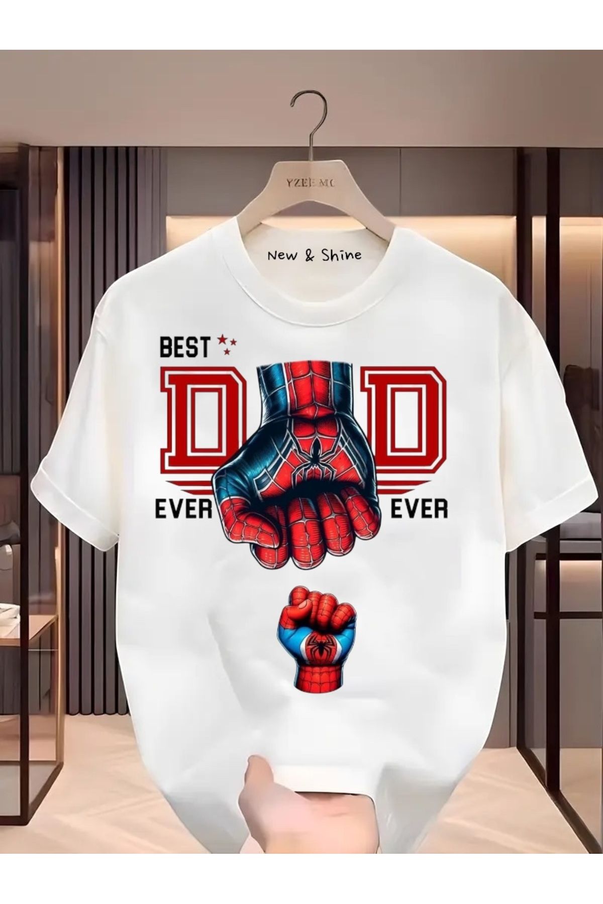 New Shine Best Dad Ever Baskılı Oversize T-Shirt