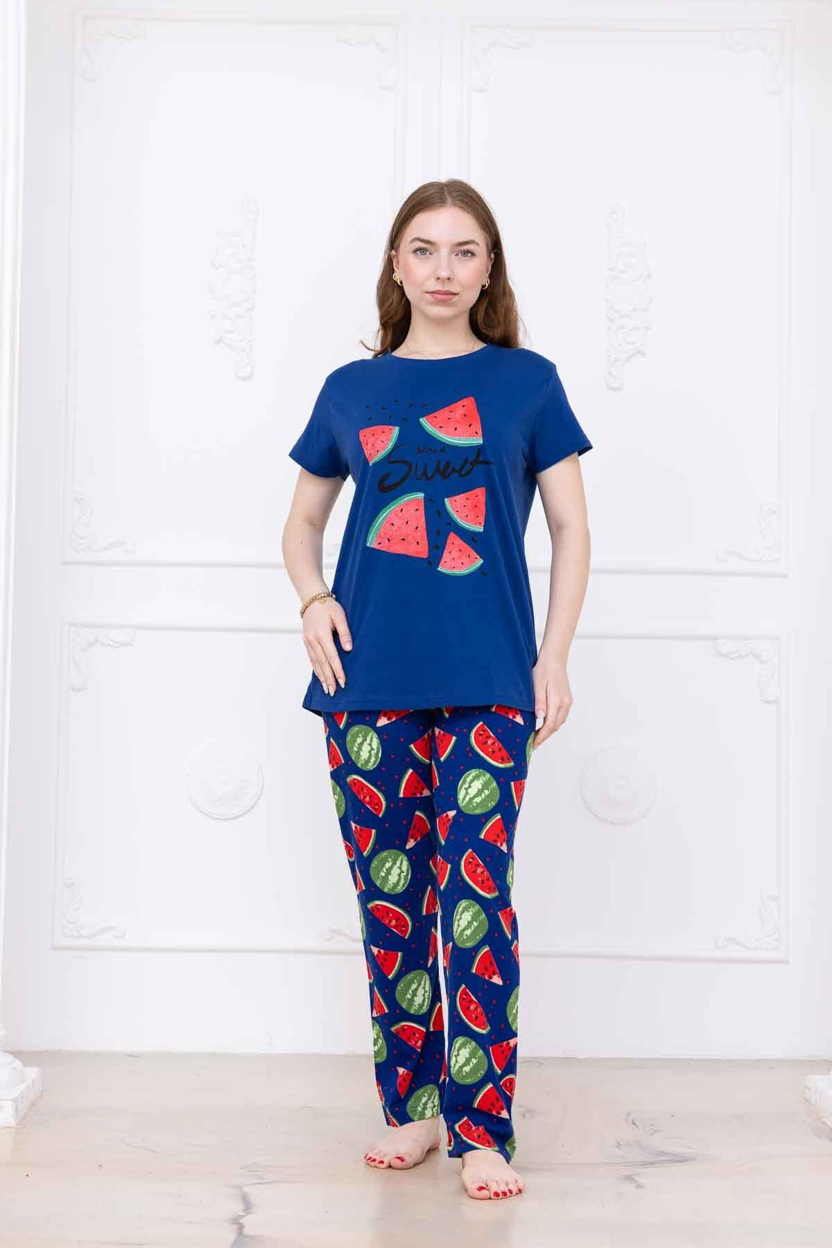 MyRia Kadın Karpuz Desenli Pijama Takımı Lacivert