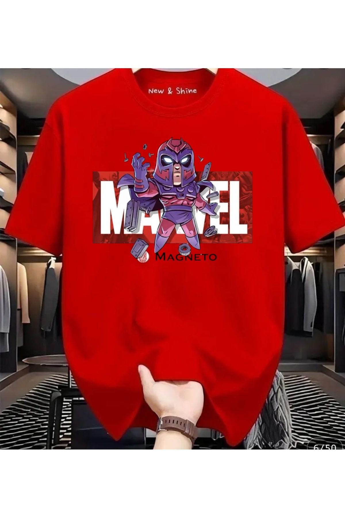 New Shine Süper Kahraman Magneto Baskılı Oversize T-Shirt