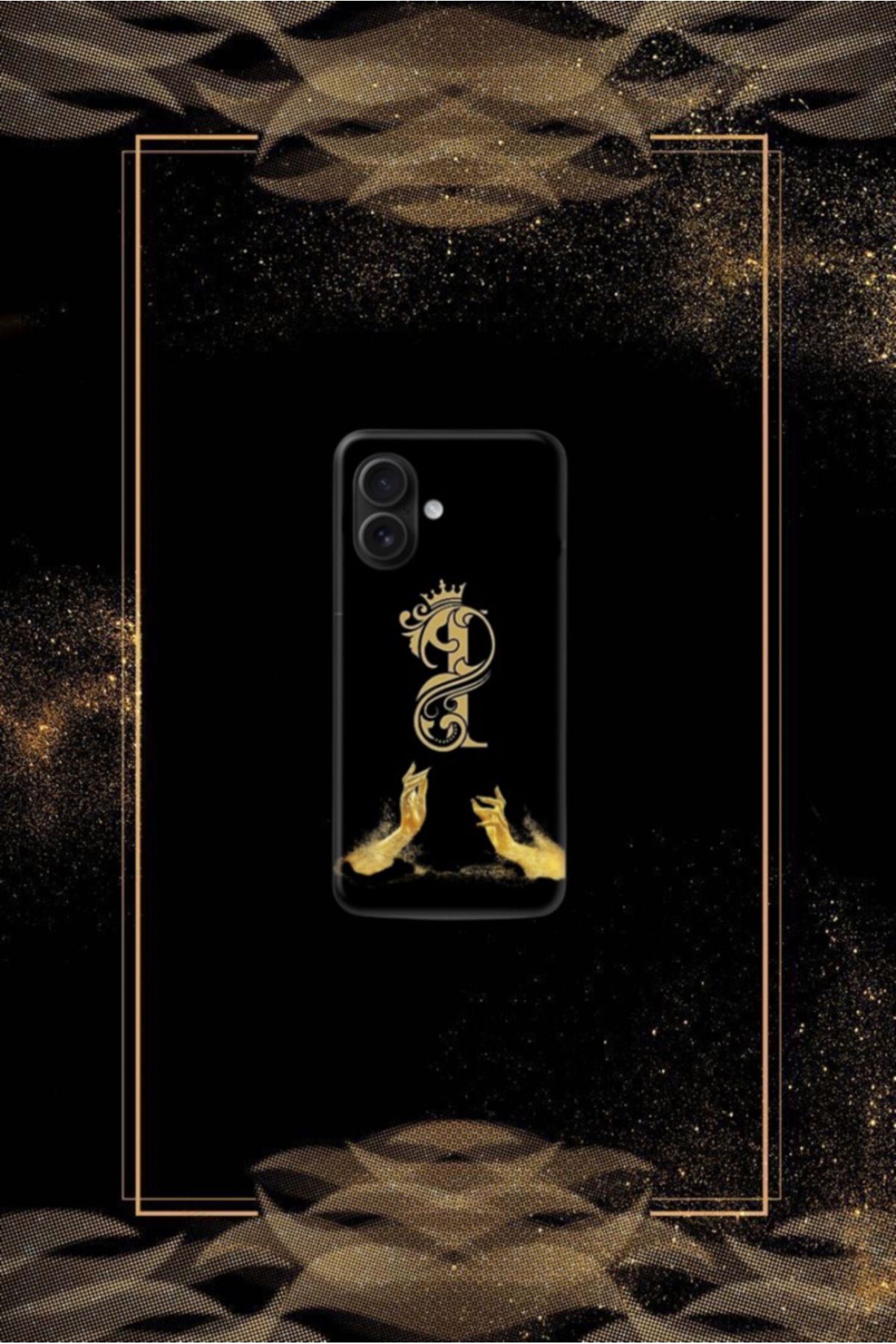 cover shopp Siyah Desenli Gold I Harfi 16 Plus