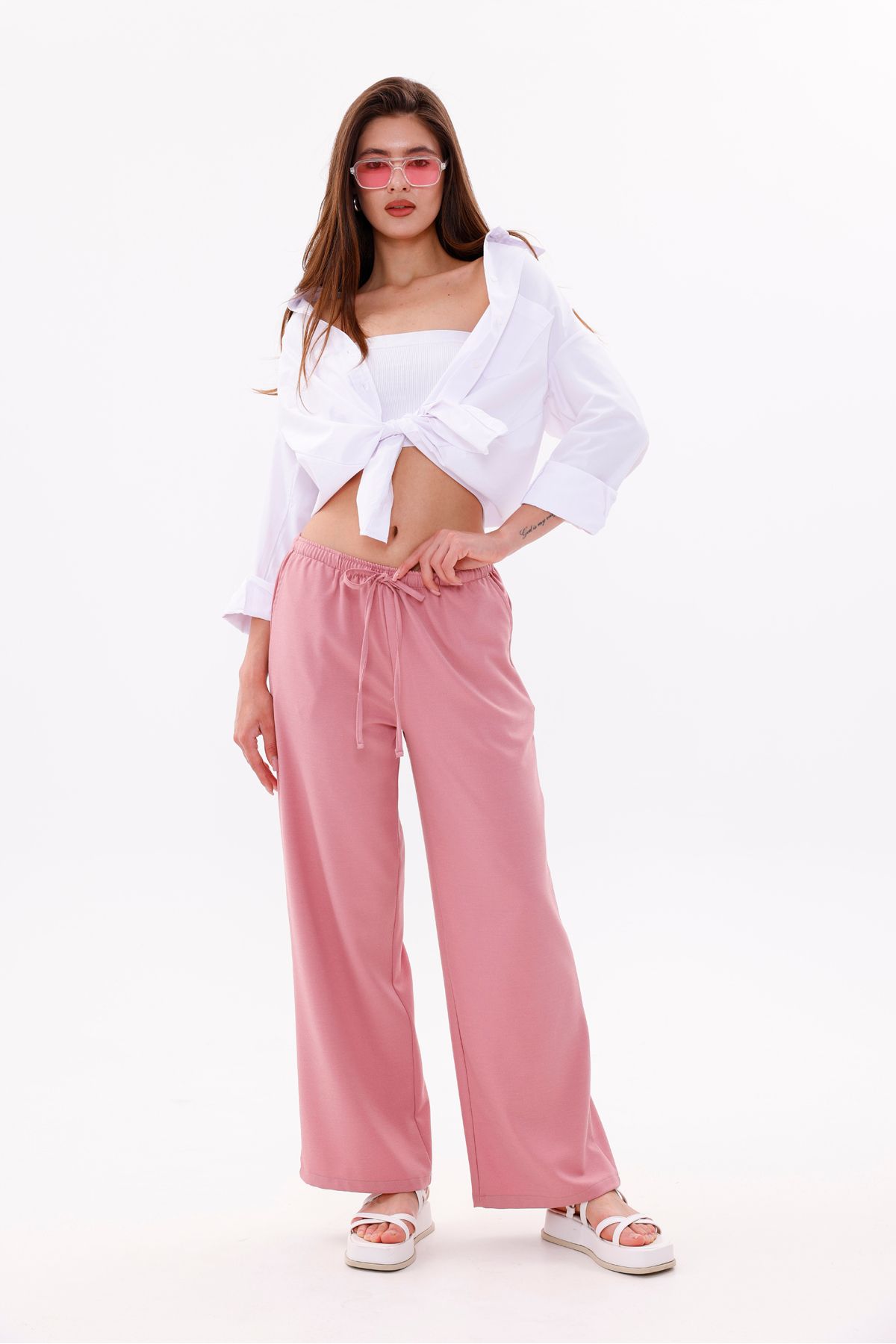 GENIUS STORE Kadın Pantolon Geniş Paça Pamuklu Viskon Cepli Pantolon Beli Lastikli GENİŞPAÇA-PANTOLON