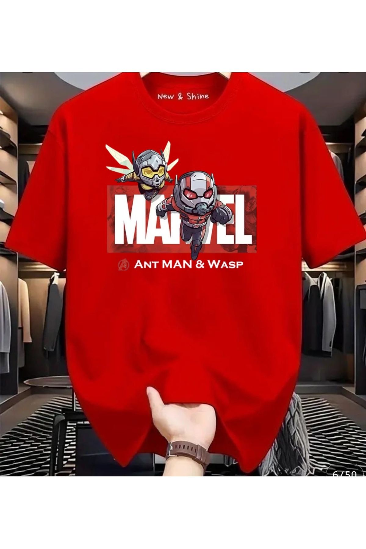 New Shine Süper Kahraman Ant Man ve Wasp Baskılı Oversize T-Shirt