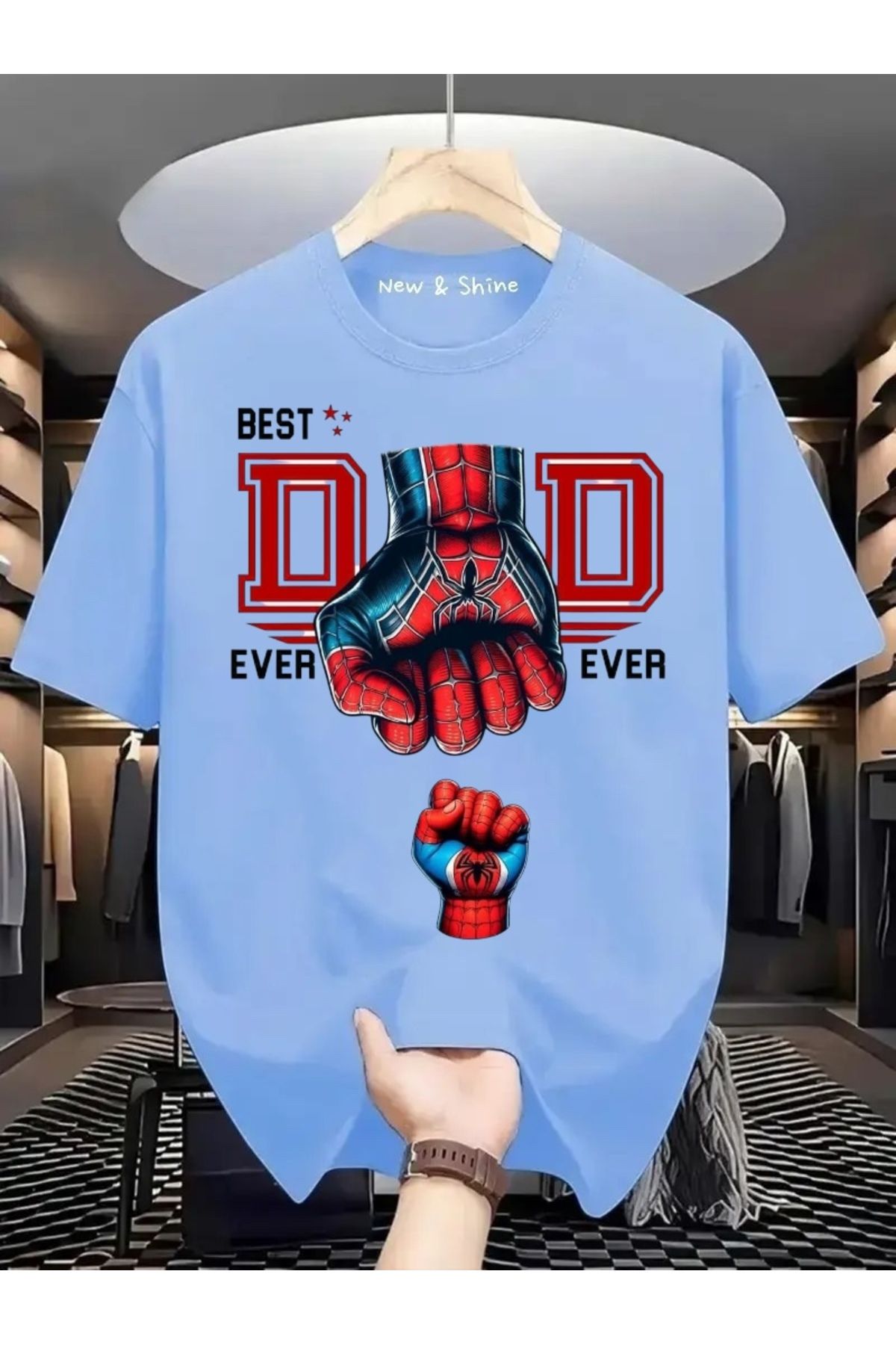 New Shine Best Dad Ever Baskılı Oversize T-Shirt