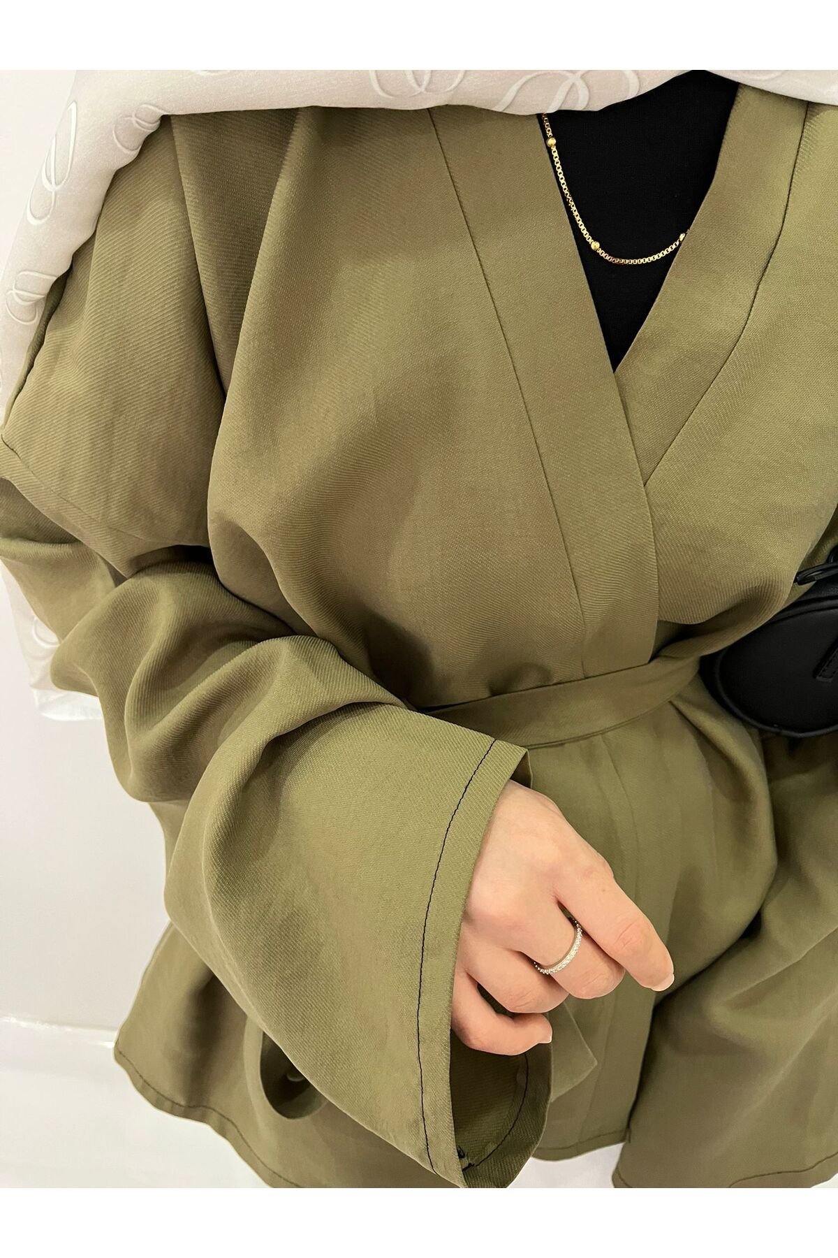 FASİON Belden Bağlamalı Haki Kimono