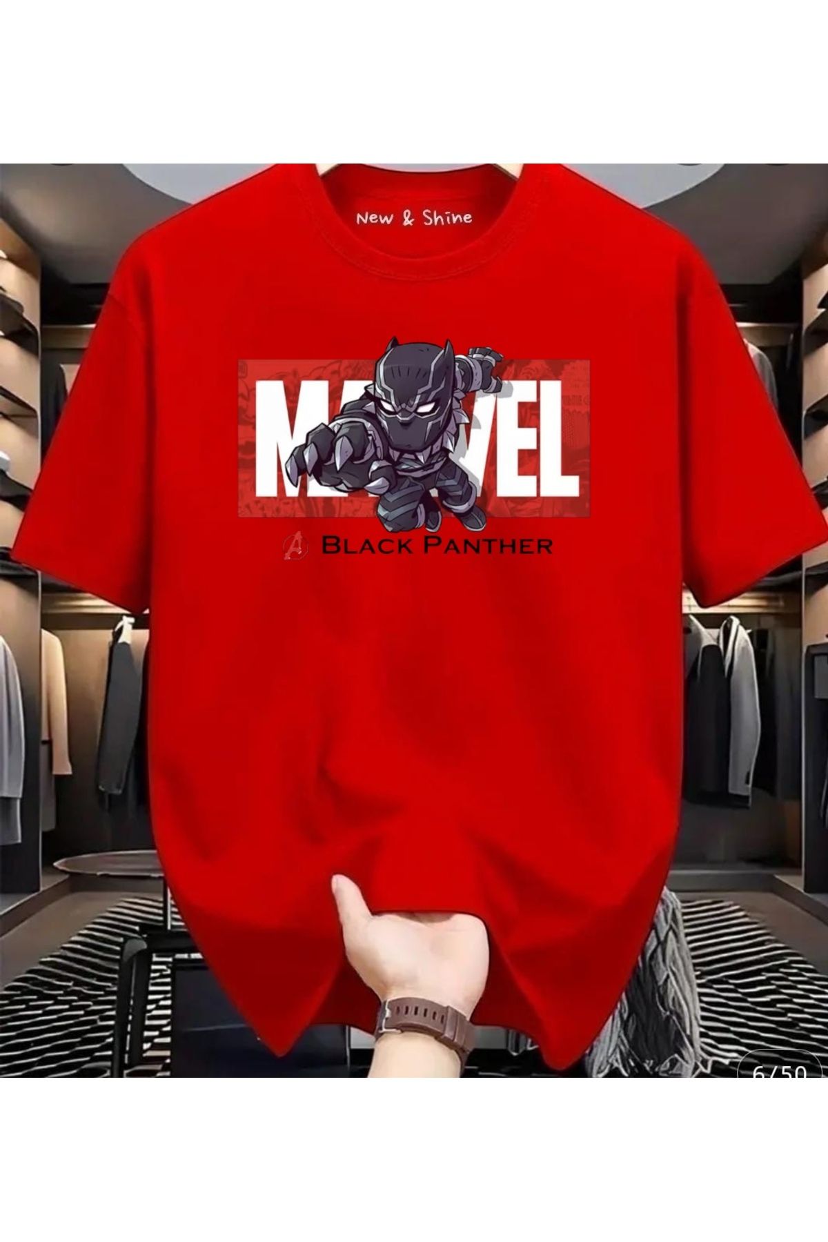 New Shine Süper Kahraman Black Panter Baskılı Oversize T-Shirt