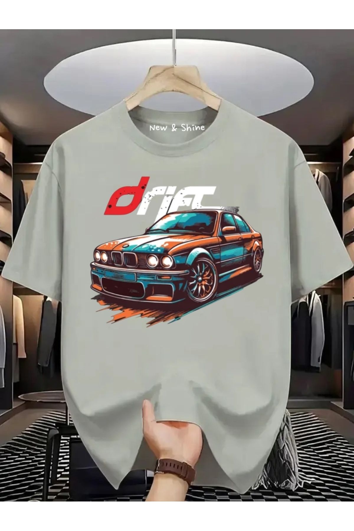 New Shine Drift Araba Baskılı Oversize T-Shirt