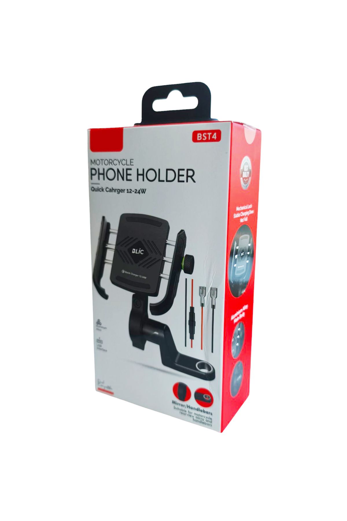 resolut Motorsiklet Bisiklet Gidon ve Ayna Bağlantılı USB Hızlı Şarjlı Telefon Tutucu
