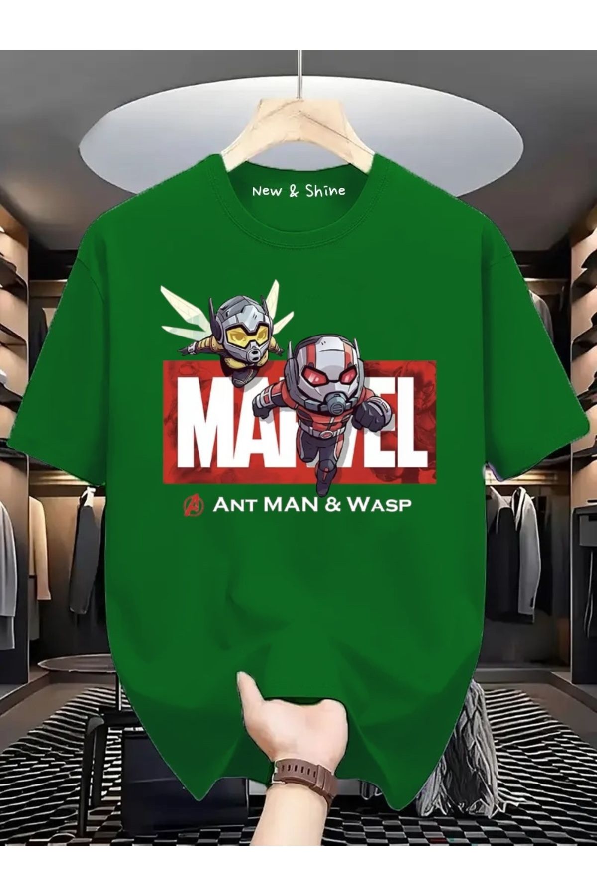 New Shine Süper Kahraman Ant Man ve Wasp Baskılı Oversize T-Shirt
