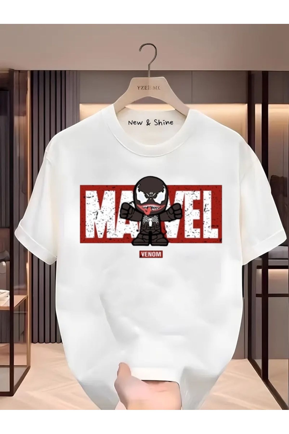 New Shine Süper Kahraman Venom Baskılı Oversize T-Shirt