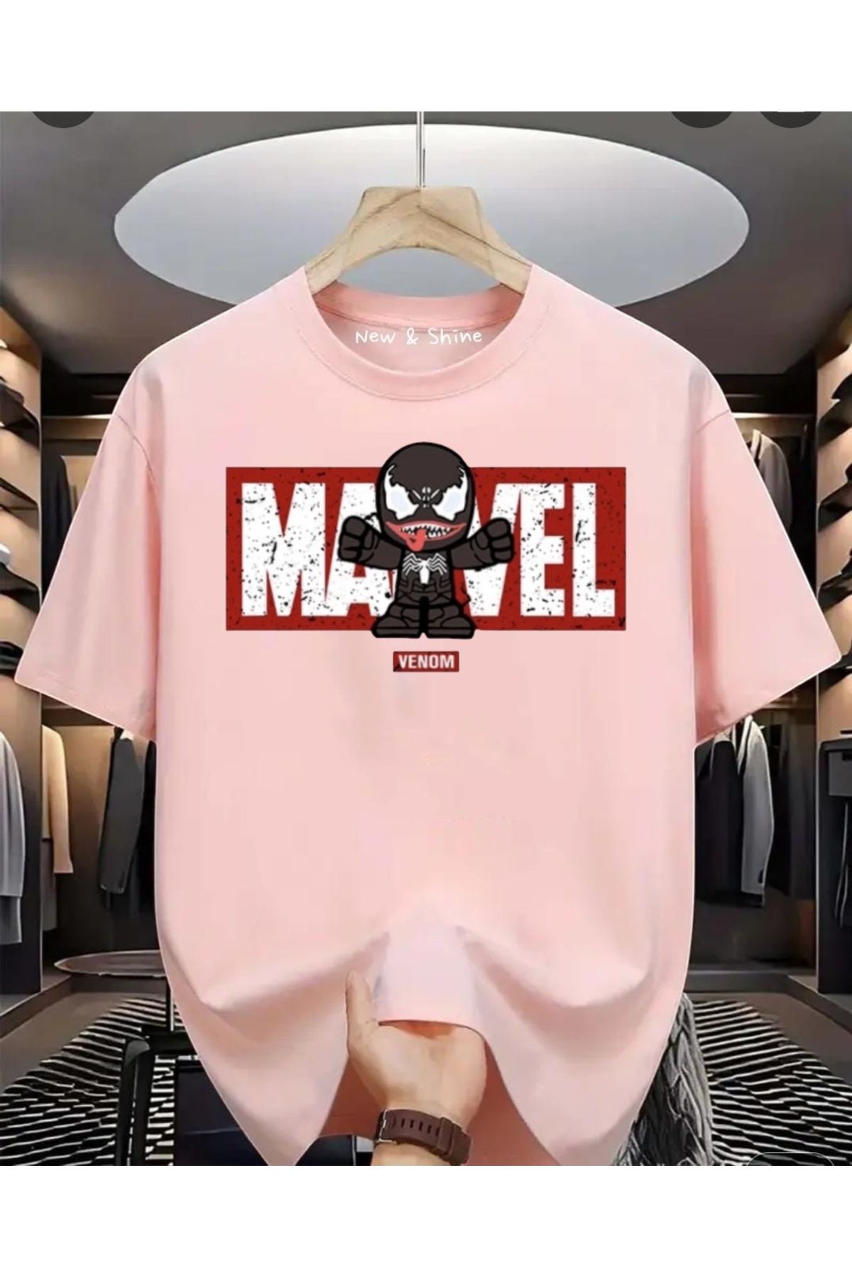 New Shine Süper Kahraman Venom Baskılı Oversize T-Shirt