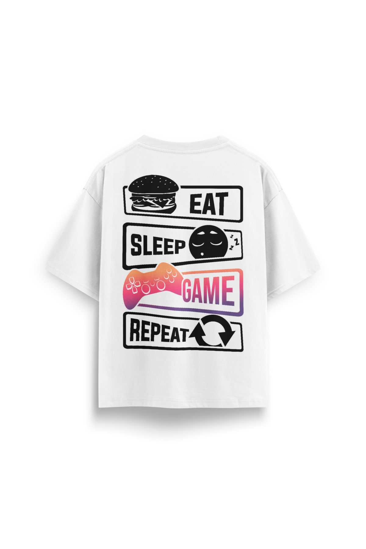 Street301 Unisex Eat Sleep Game Repeat Baskılı Oversize T-Shirt