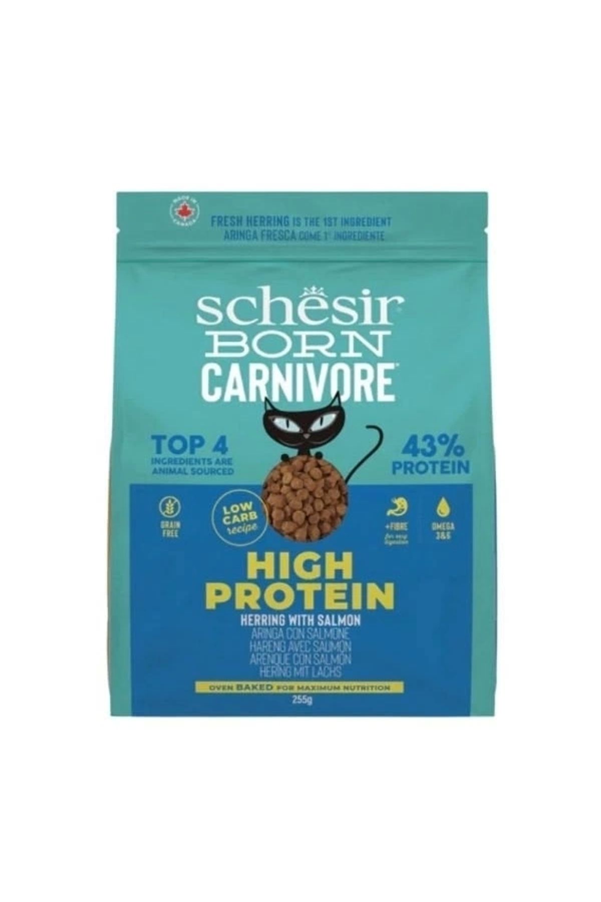 ShopNova Schesir Born Carnivore Somonlu ve Ringa Balıklı Yetişkin Kedi Maması 255 Gr