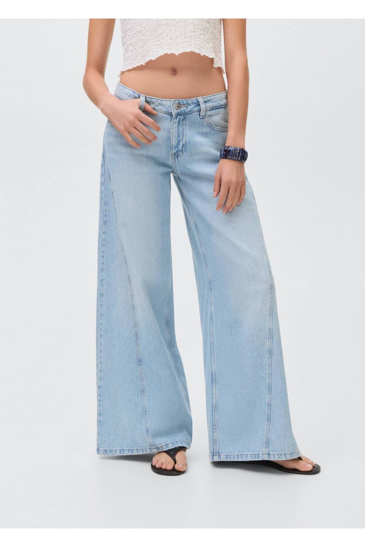 Dikiş detaylı wideleg jean