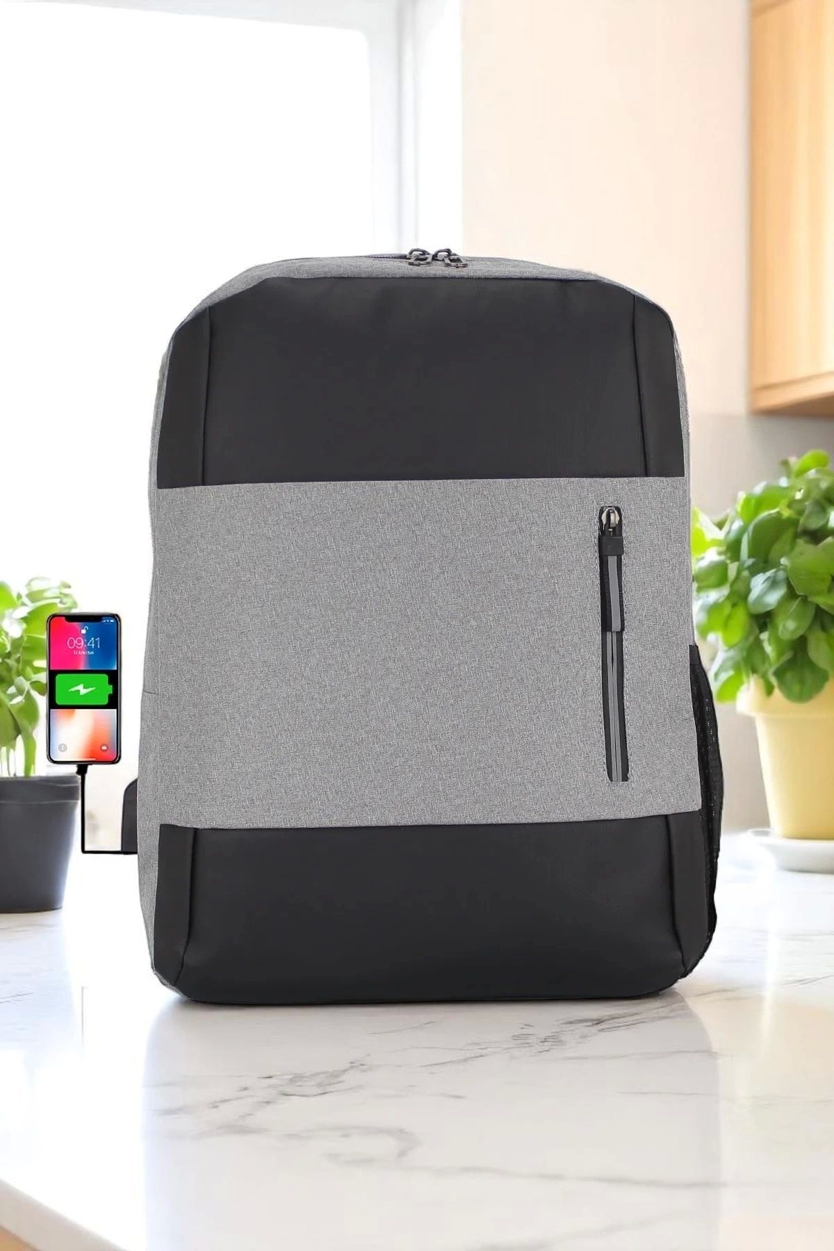 TB Terzi Bey Gri Darbe Emici Korumalı Usb Aparatlı 14-15,6 Inç Laptop Bölmeli Ithal Sırt Çantası