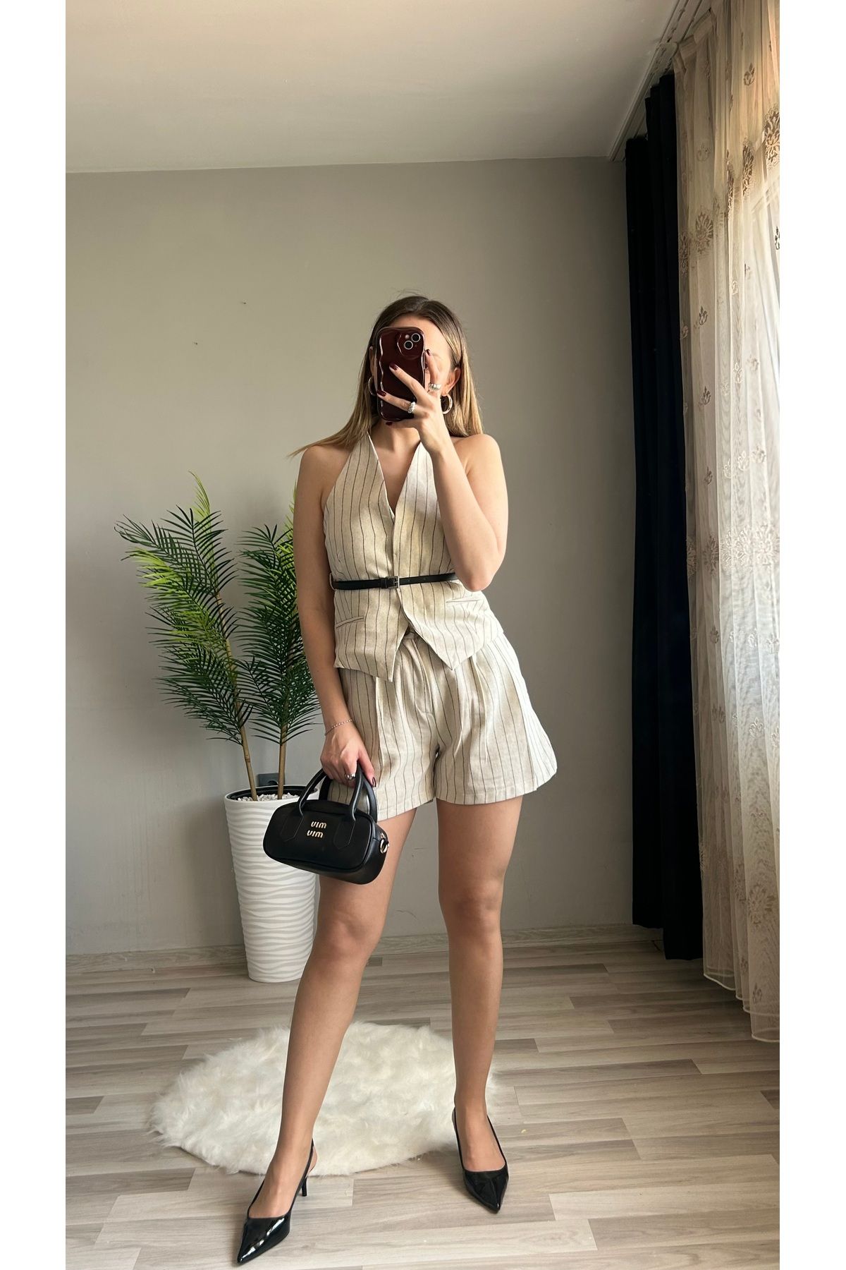 ensbutik Premium Kalite Kemerli Yelek Şort Takım