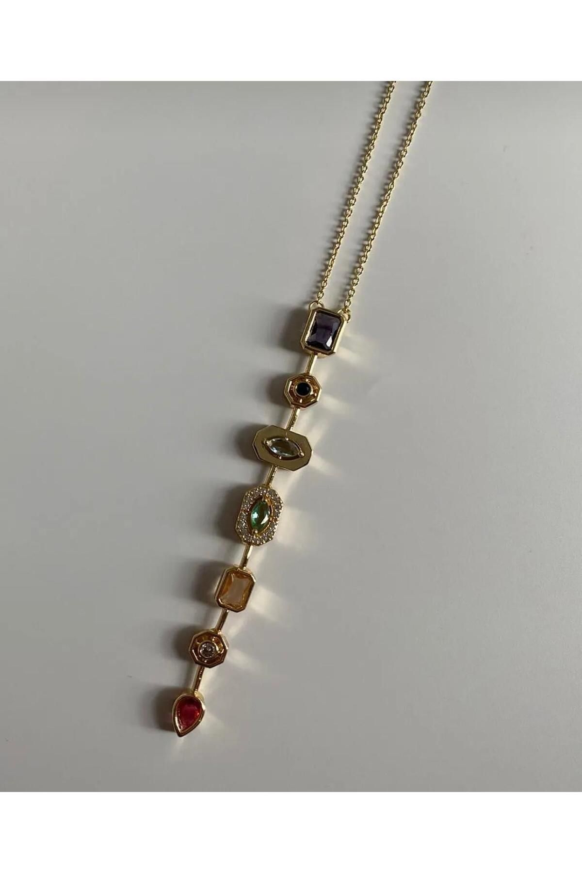 soleah Gold Renk Tasarım Taşlı Y Kolye