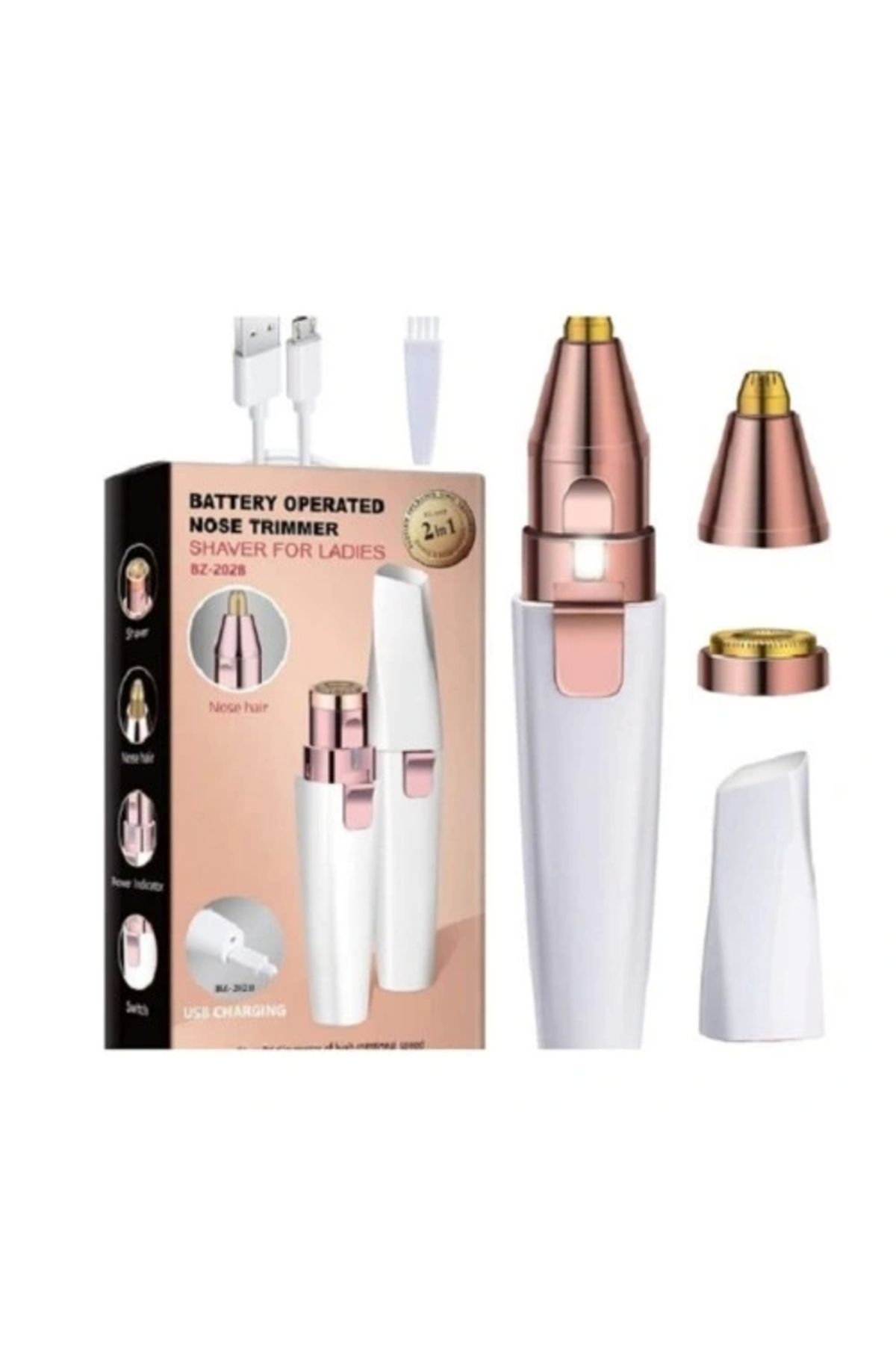 ShopNova Mini Şık Tasarım Iki Başlı Led Işıklı Şarjlı Ruj Epilatör Kaş Düzeltici Kadın Epilasyon Tıraş Aleti