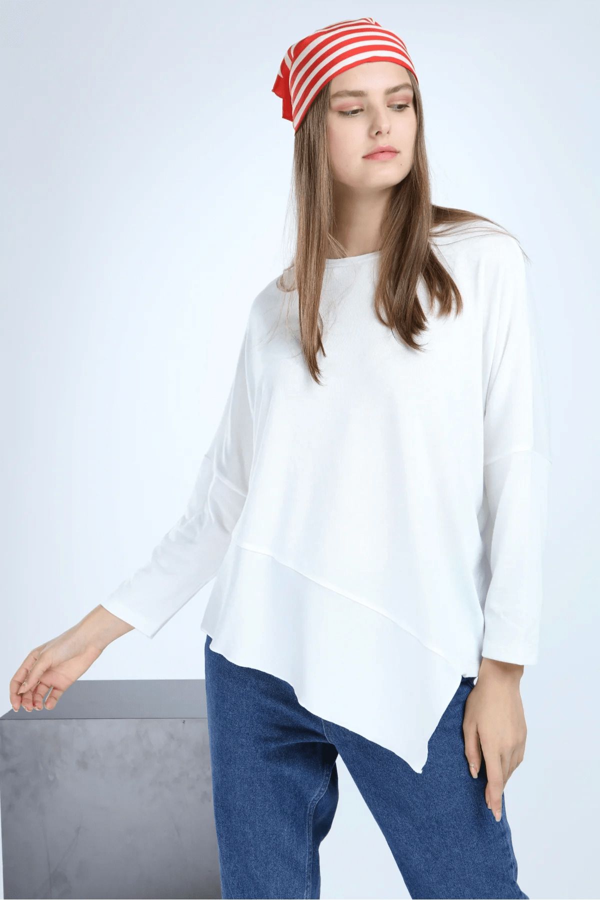 Ranasubaşı Asimetrik Basic Bluz Beyaz