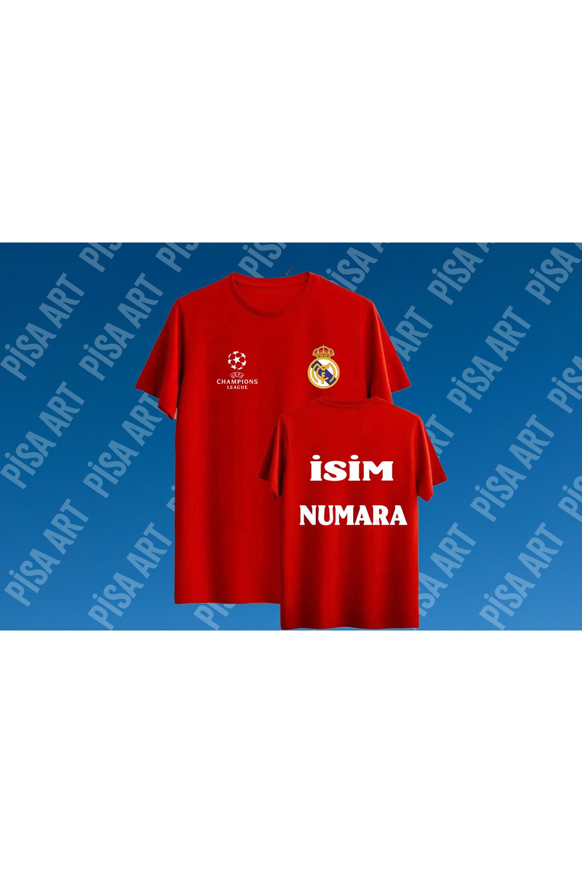 Pisa Art R.Madrid Kişiye Özel İsim Numara Baskılı T-Shirt(Mesaj Yoluyla İsim-Numara İsteğinizi İletiniz)