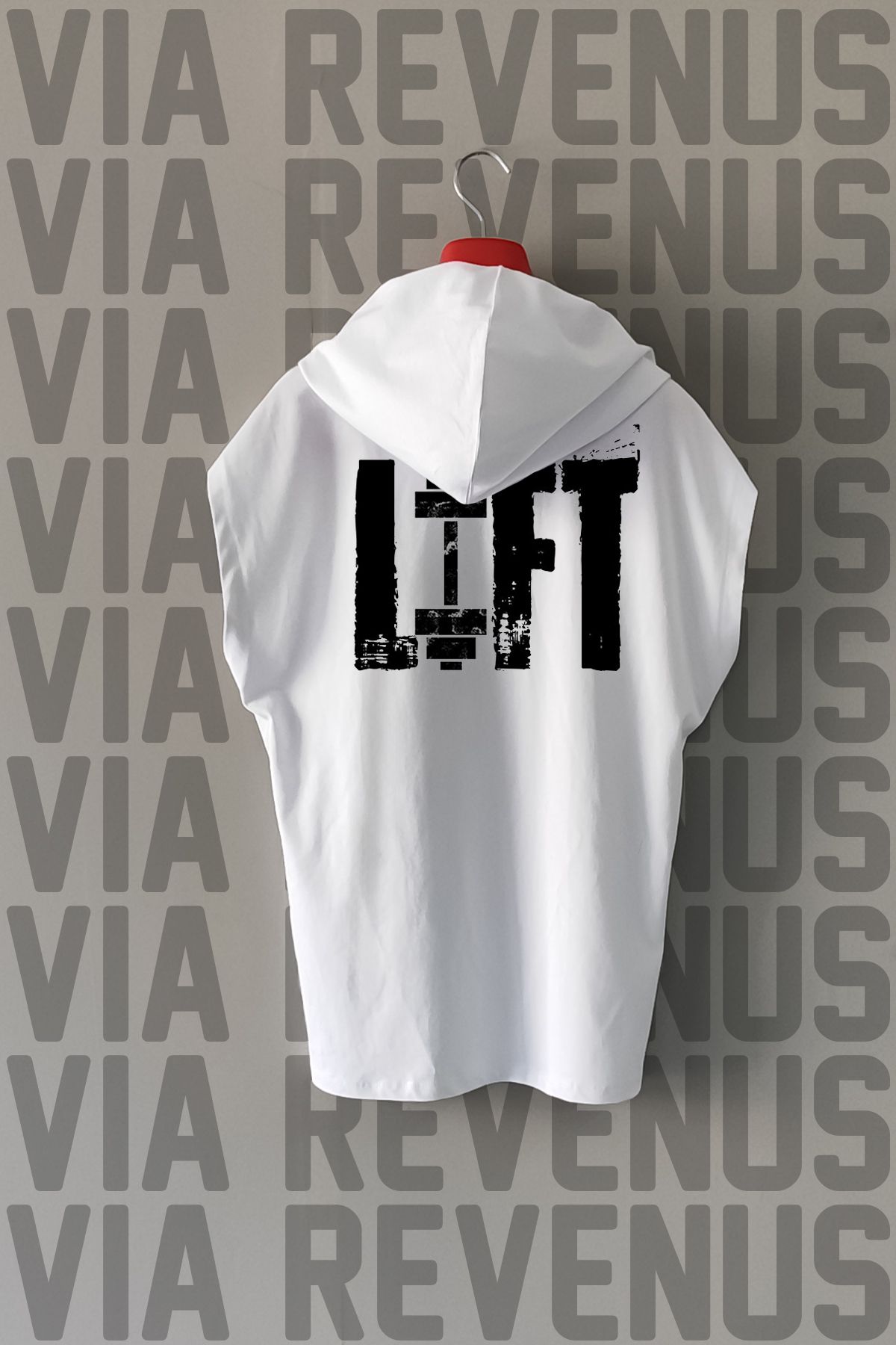 Vordevia Lift Ön ve Arka Baskılı Sıfır Kollu Kapüşonlu %100 Pamuk Spor Tshirt