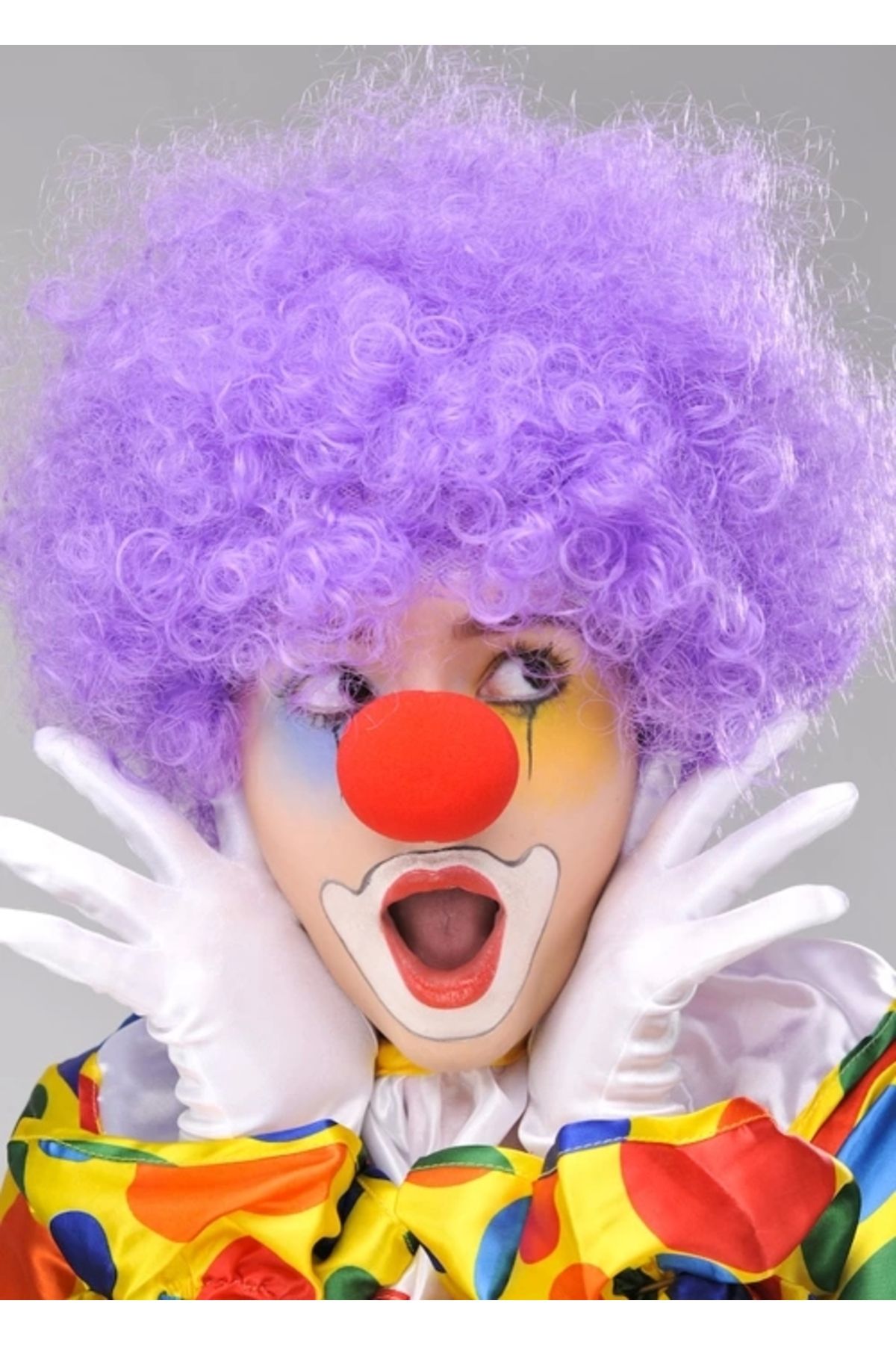 İnnMerry Mor Renk Kıvırcık Afro Bonus Peruk Takma Saç ve Kırmızı Burun Seti (5047)