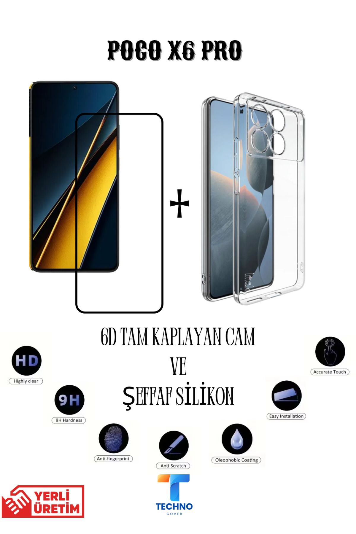 foxpower Poco X6 Pro 6D Tam Kaplayan Ekran Koruyucu ve Şeffaf Kılıf 2li Avantajlı Paket