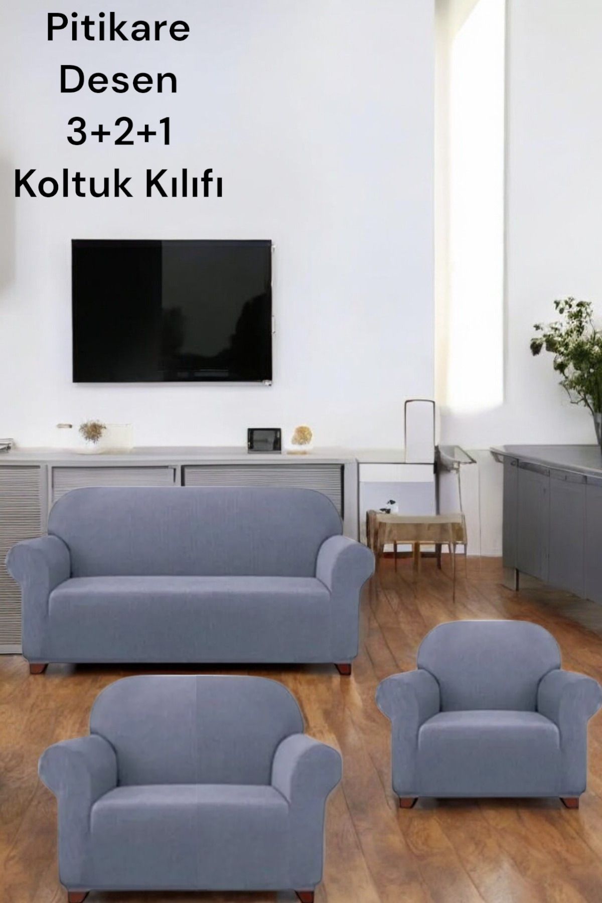 Gibella Likrali Pitikare Desen(321) Koltuk Kılıfı, Lastikli Esnek Yikanabilir Koltuk Çekyat Örtüsü Gri