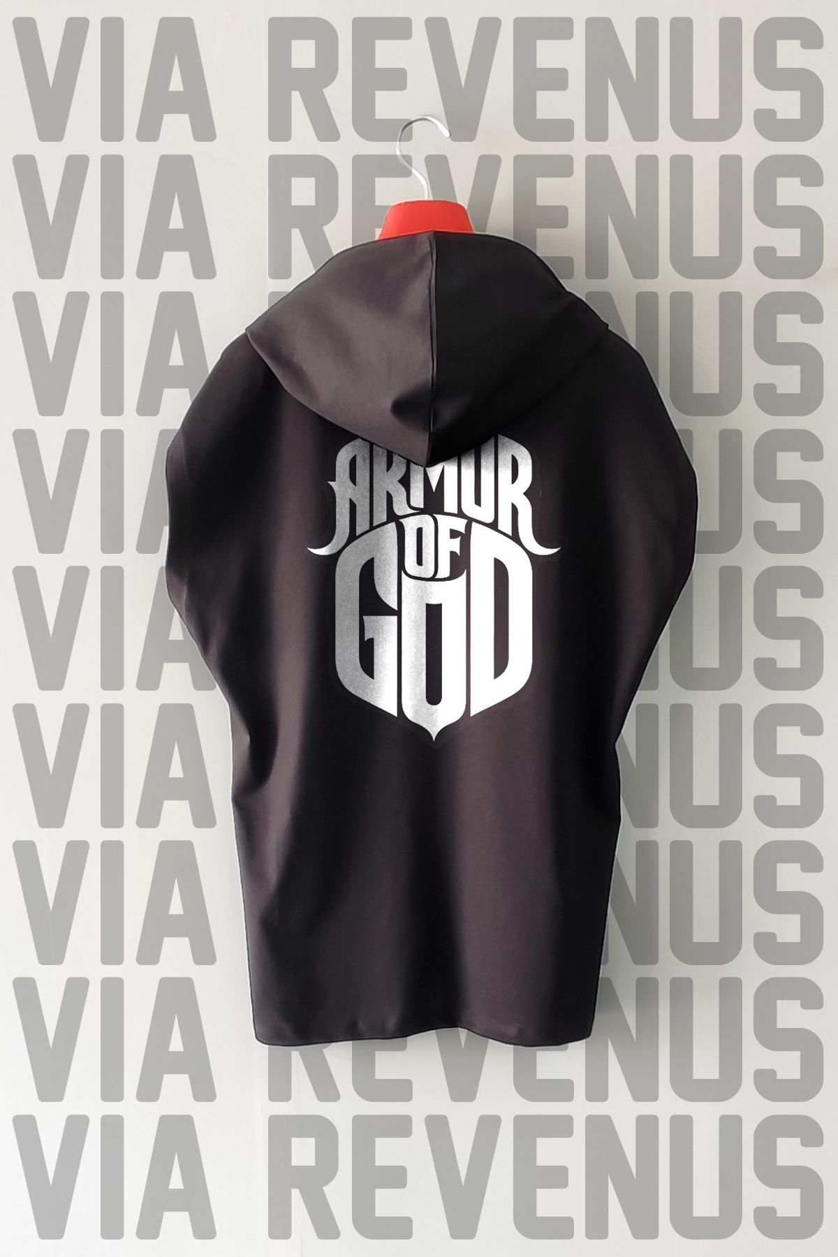Vordevia Armor of God Ön ve Arka Baskılı Sıfır Kollu Kapüşonlu %100 Pamuk Spor Tshirt