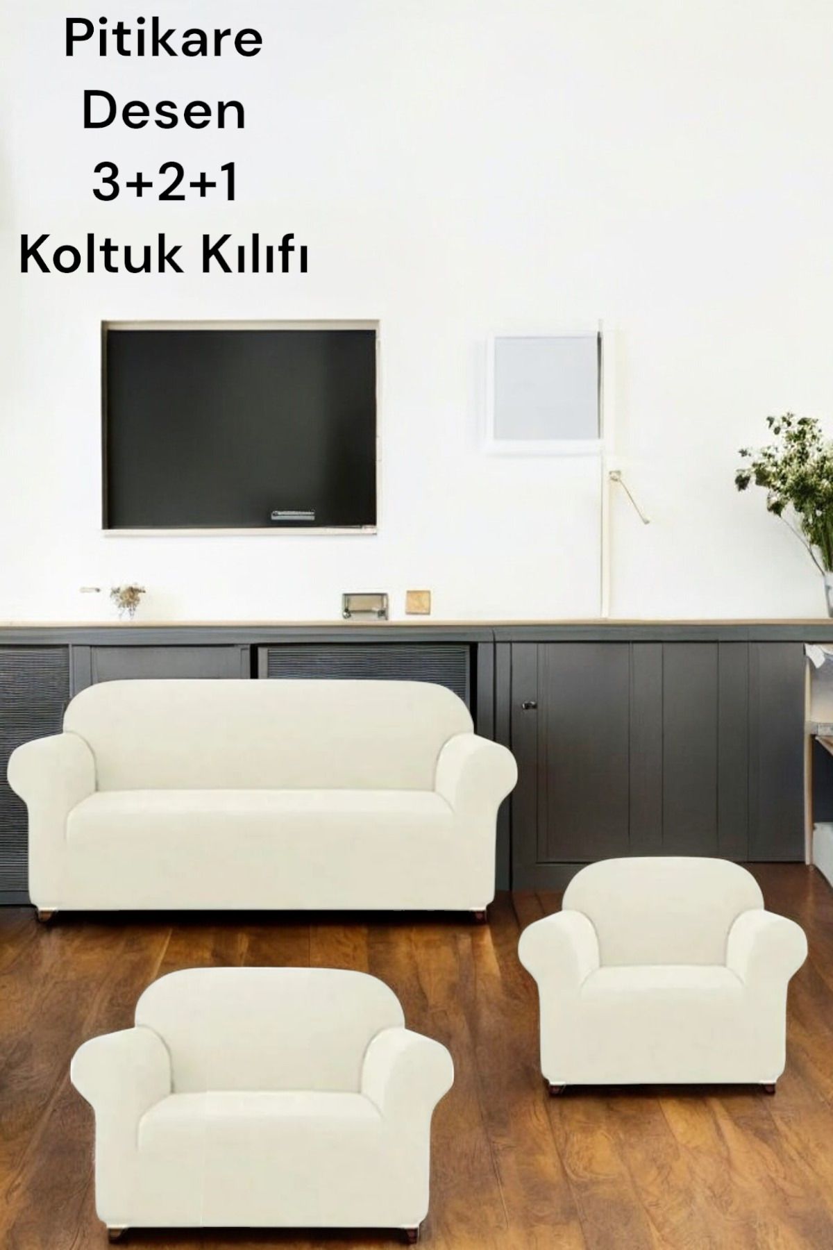Gibella Likrali Pitikare Desen(321) Koltuk Kılıfı, Lastikli Esnek Yikanabilir Koltuk Çekyat Örtüsü Krem