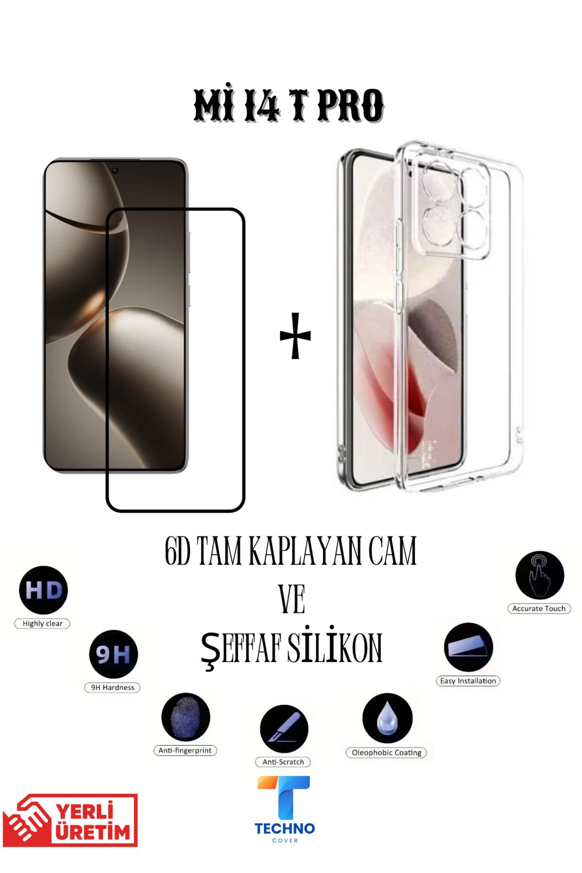 foxpower Mi 14T Pro 6D Tam Kaplayan Ekran Koruyucu ve Şeffaf Kılıf 2li Avantajlı Paket