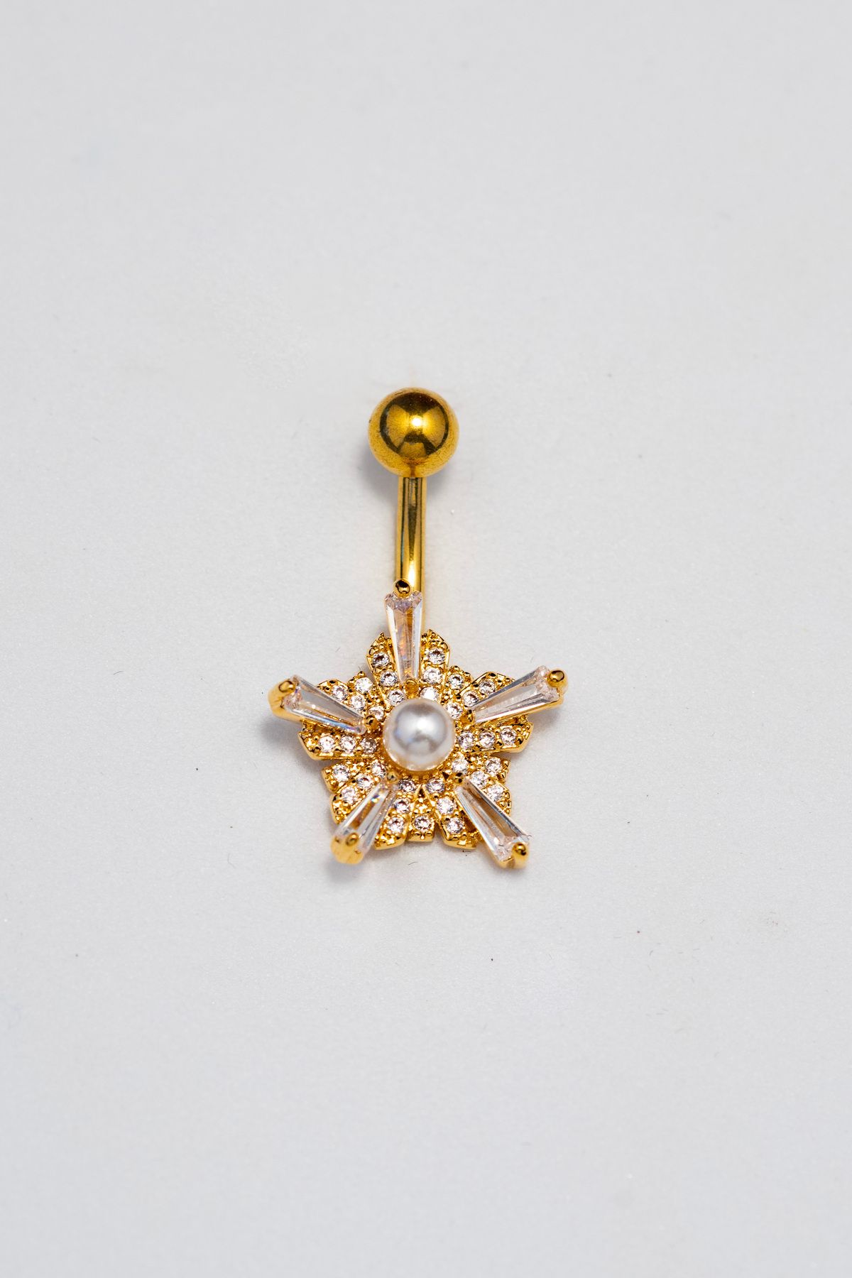 Piercing by Sever İNCİ İSTİRİDYE YILDIZ CERRAHİ ÇELİK GÖBEK BELLY PIERCING… ALTIN/GOLD RENKLİ ve ŞEFFAF TAŞLI.