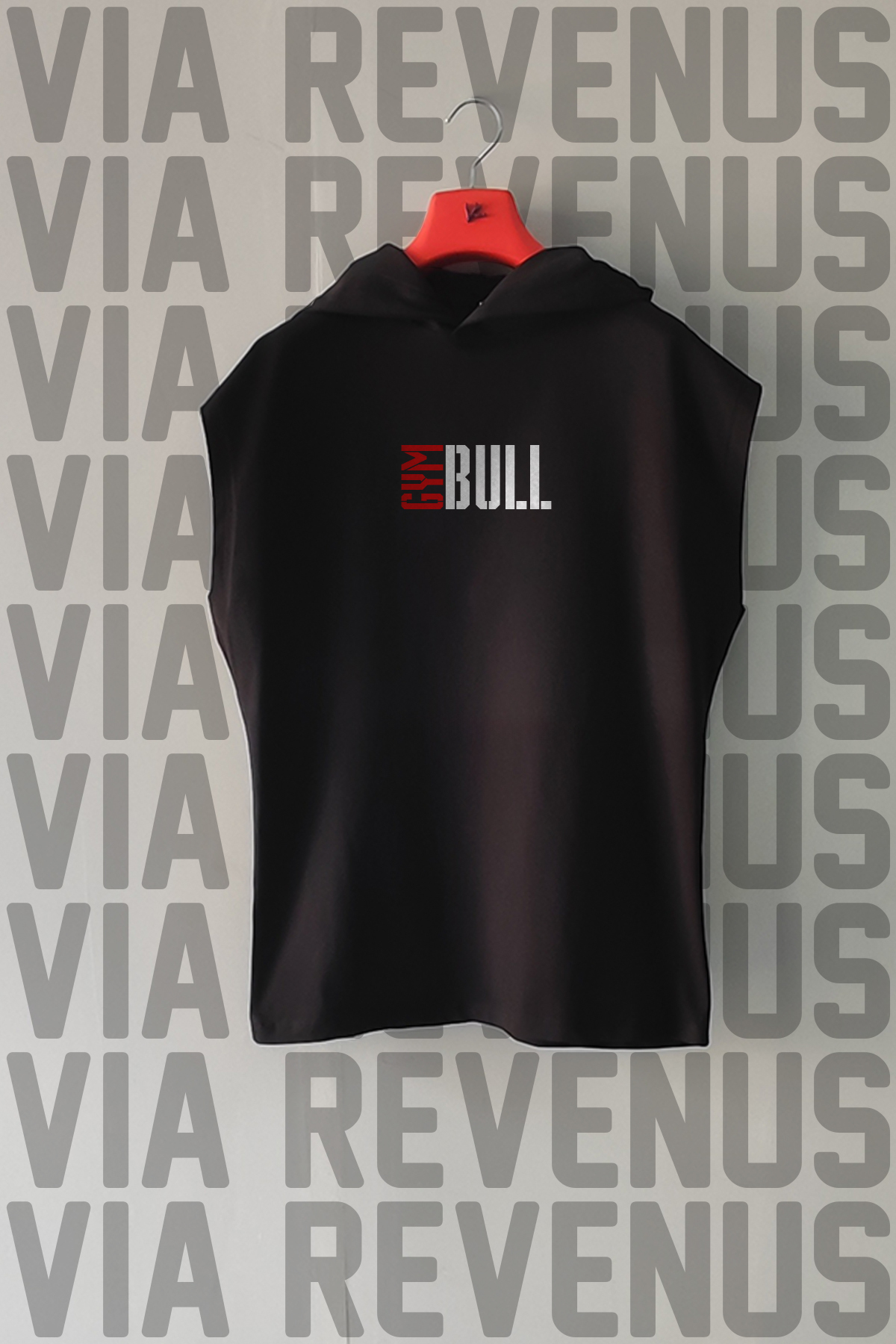 Vordevia Gym Bull Ön ve Arka Baskılı Sıfır Kollu Kapüşonlu %100 Pamuk Spor Tshirt görsel 2