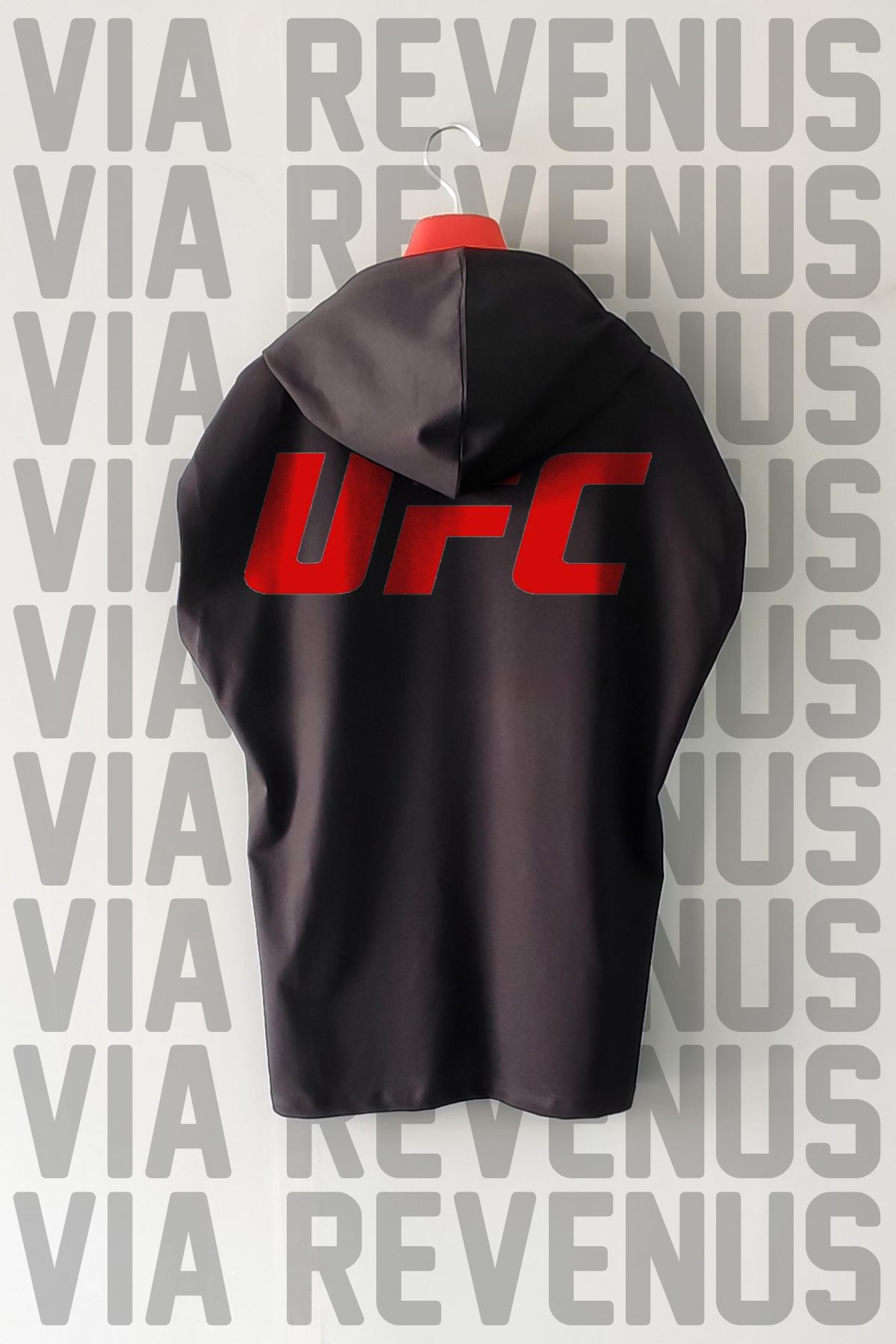 Vordevia UFC Ön ve Arka Baskılı Sıfır Kollu Kapüşonlu %100 Pamuk Spor Tshirt
