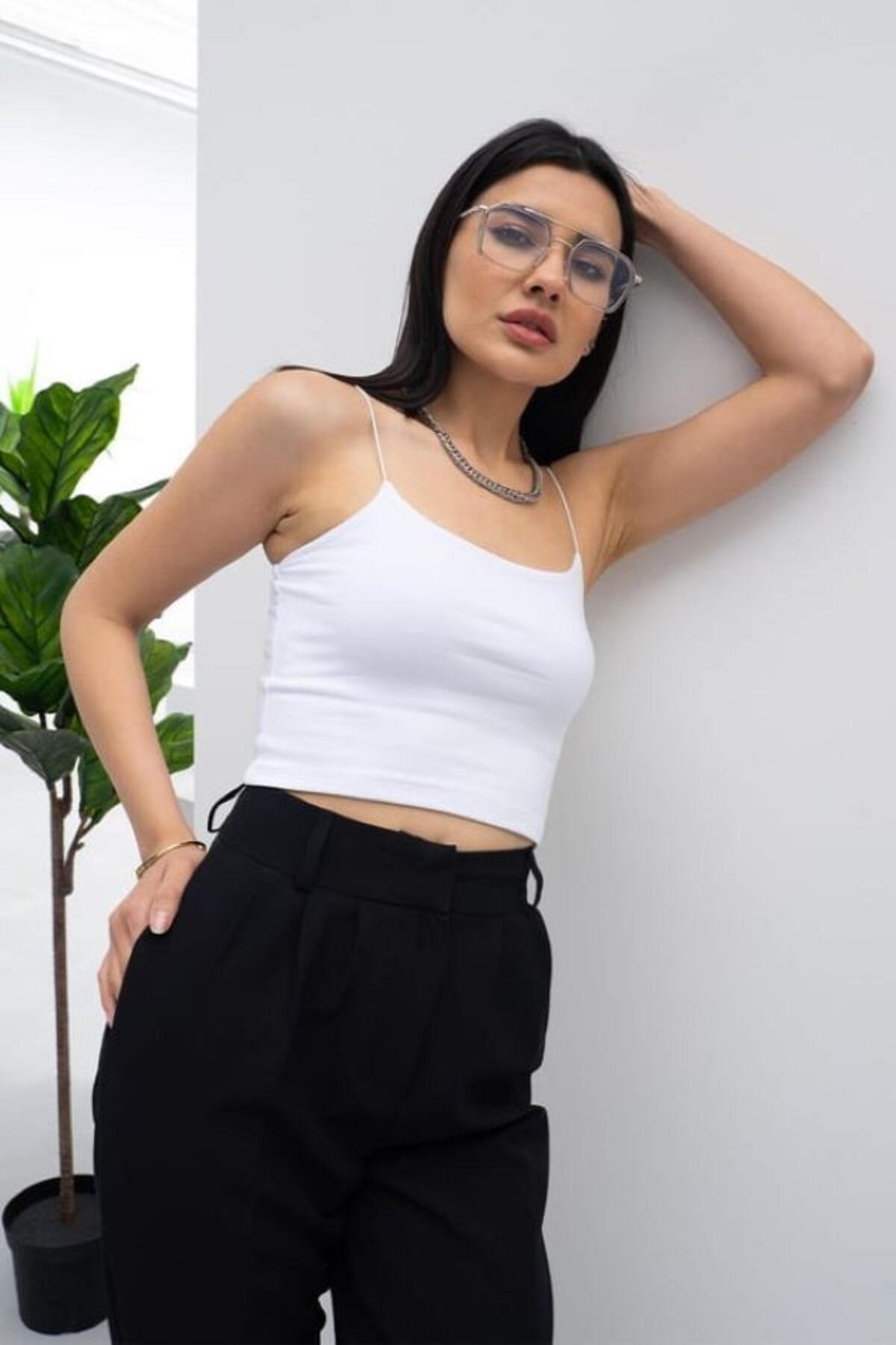 Güzelim Beyaz Ip Askılı Penye Atlet Pamuklu Crop Top Büstiyer Bluz