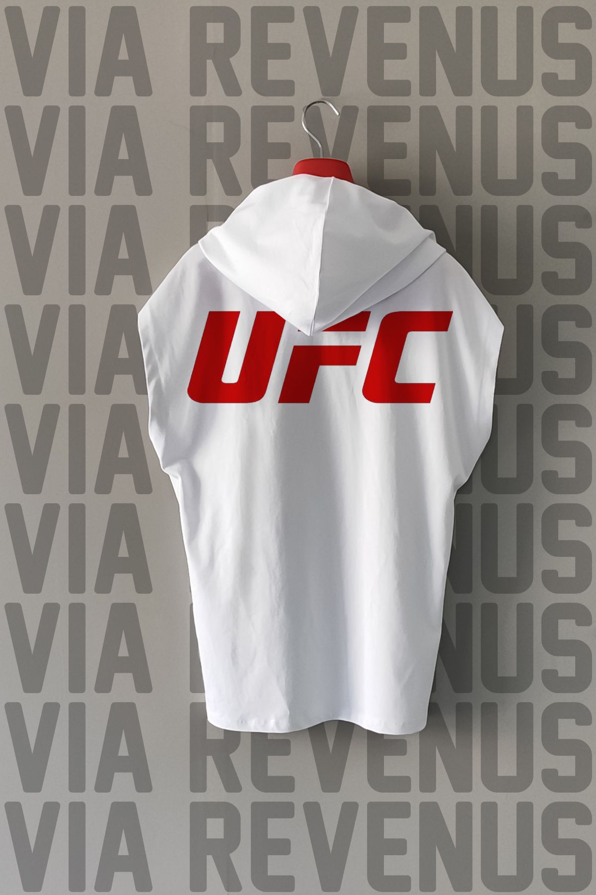 Vordevia UFC Ön ve Arka Baskılı Sıfır Kollu Kapüşonlu %100 Pamuk Spor Tshirt