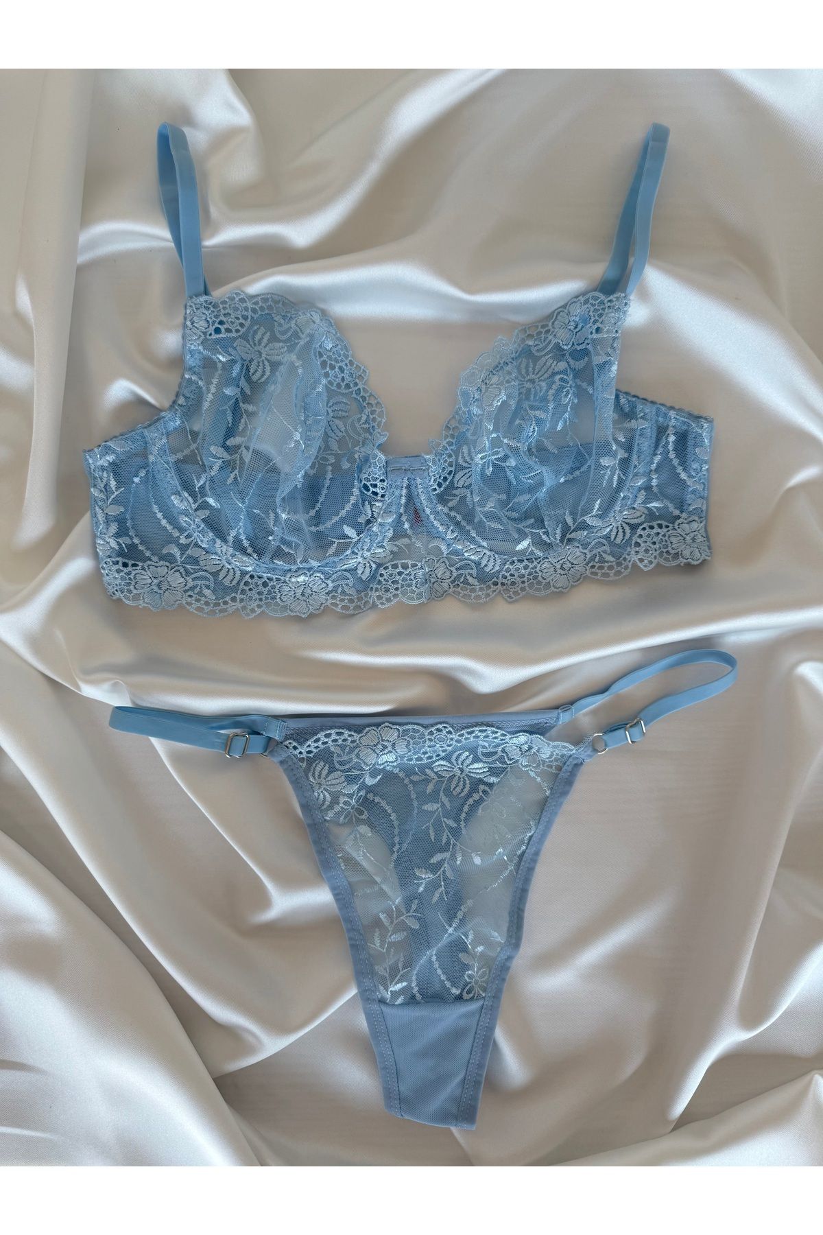 Pijamacs Bebe Mavisi Çiçek Desenli Bralet Takım Sütyen Set