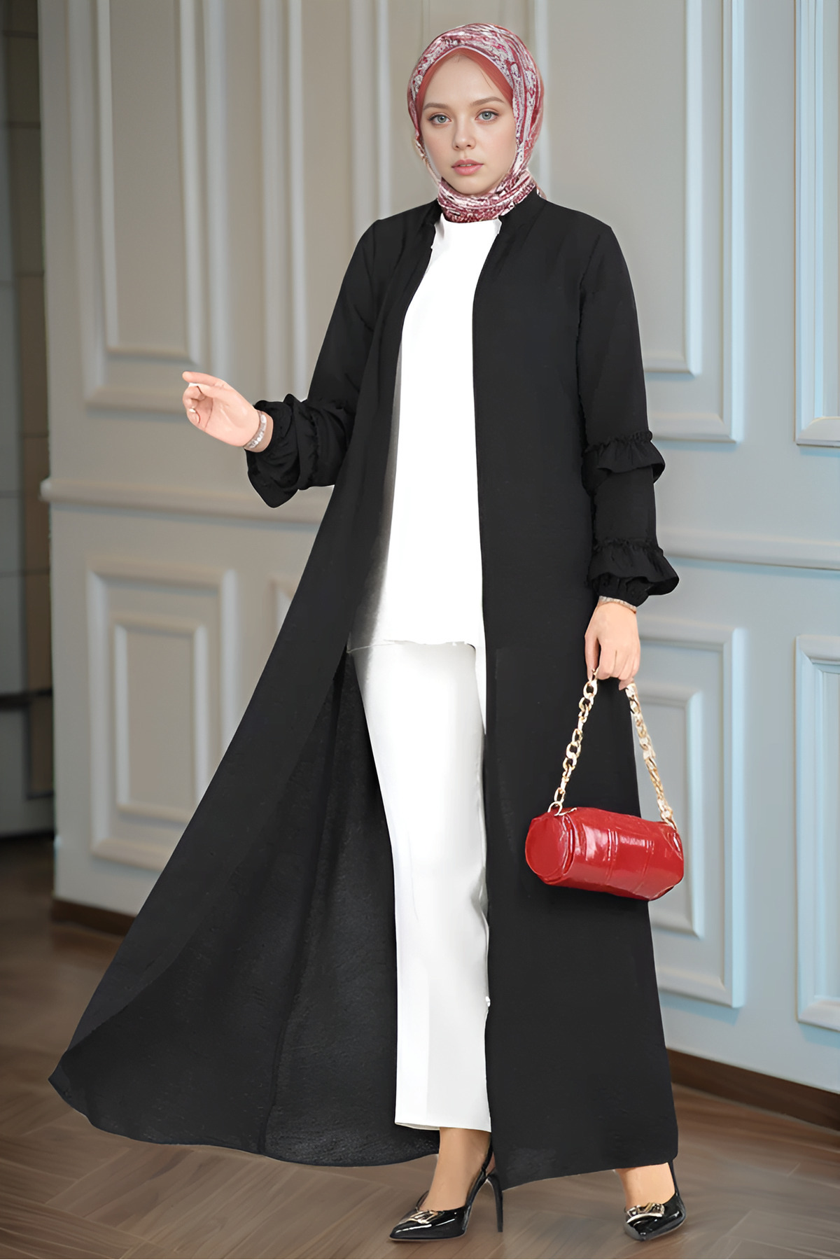 dilber fashion Kolları Fırfırlı Gizli Fermuarlı Ayrobin Ferace