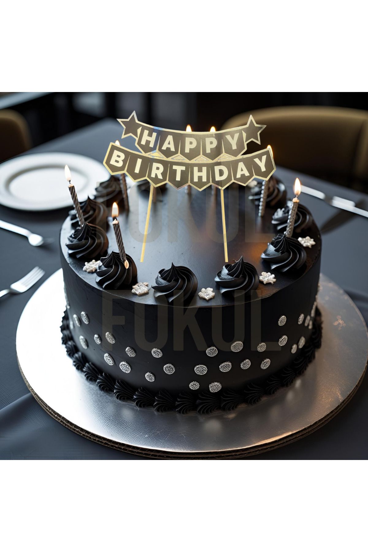 FOKUL Happy Birthday Pasta Üstü Yazı Pasta Bayrağı Pasta Banner Pasta Süsü