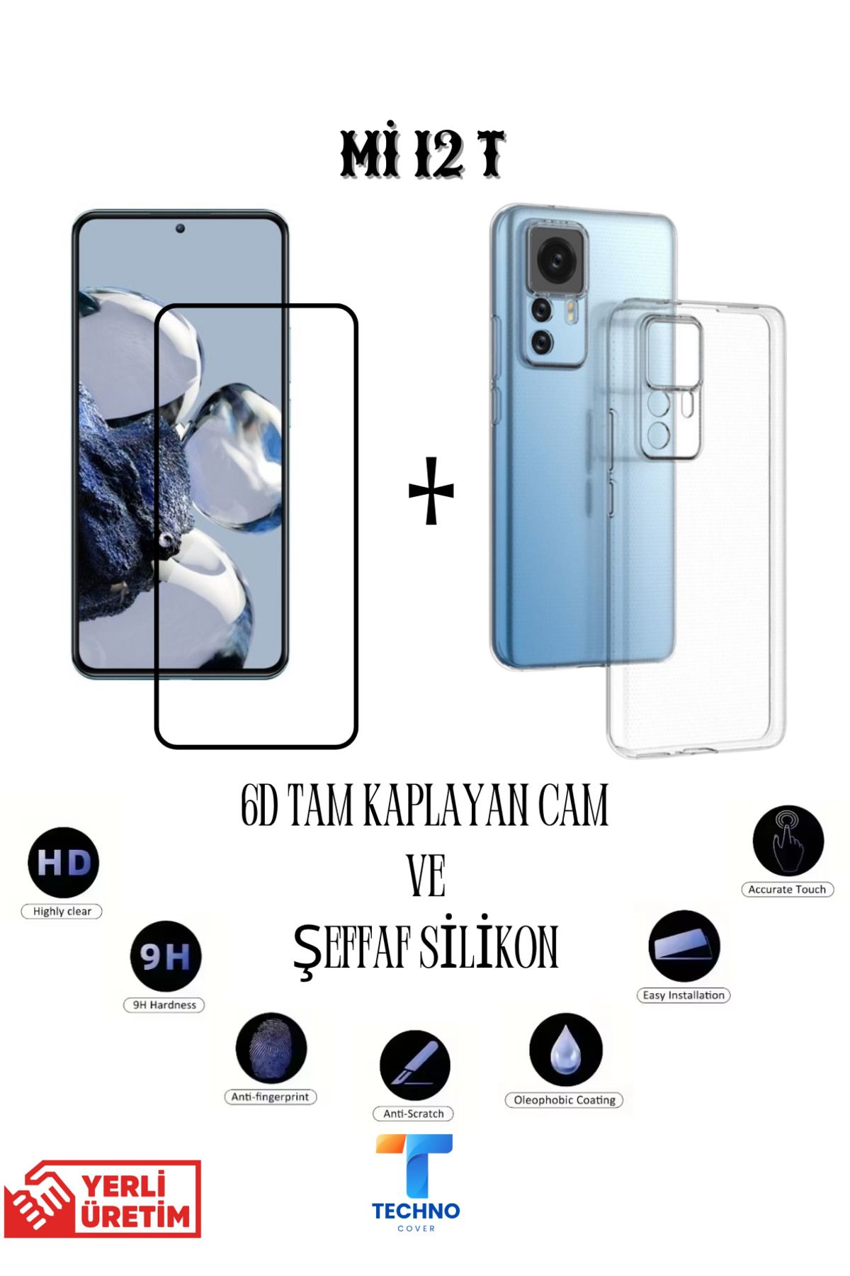 foxpower Mi 12T 6D Tam Kaplayan Ekran Koruyucu ve Şeffaf Kılıf 2li Avantajlı Paket
