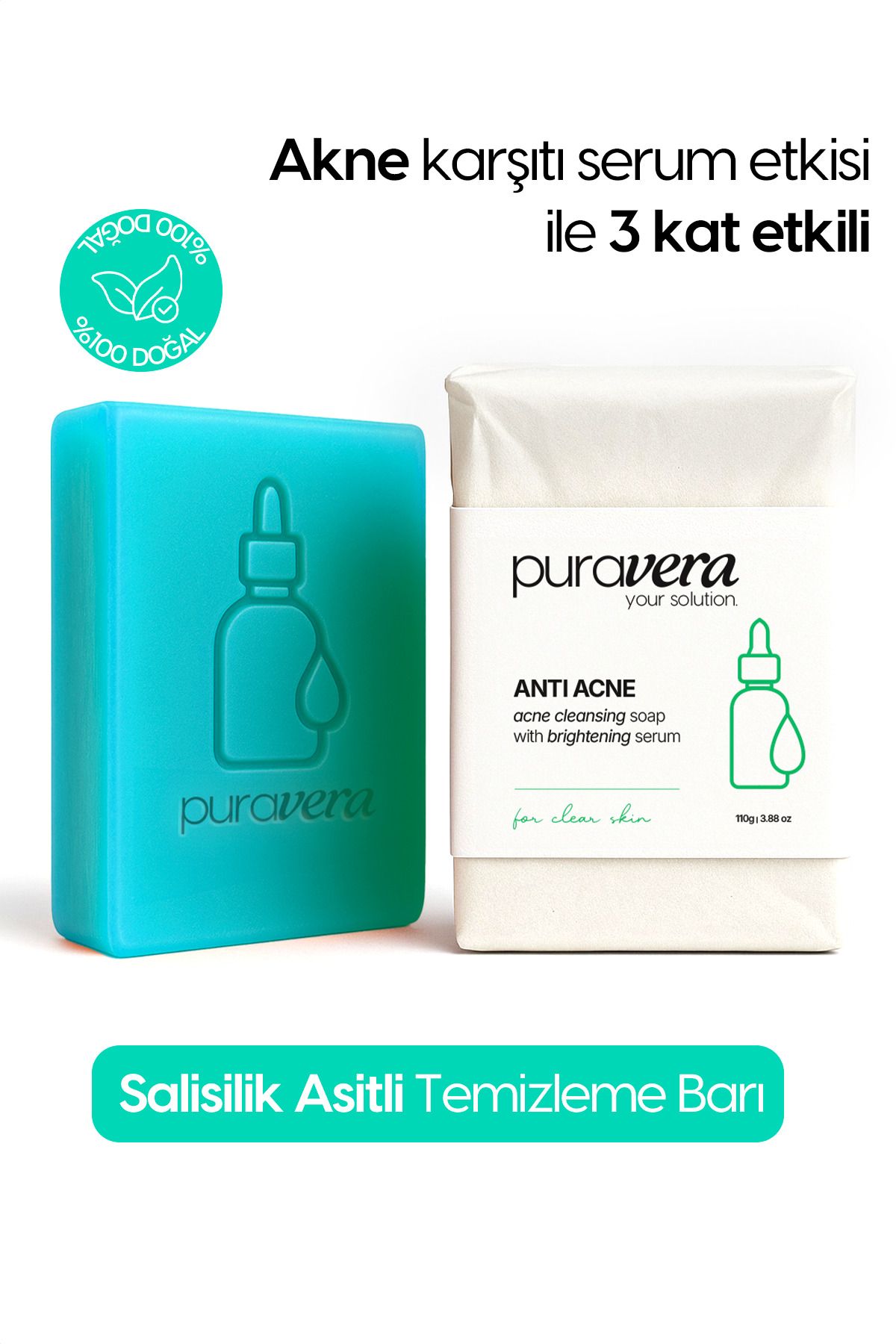 Puravera Akne Karşıtı Serum Etkisi İle 3x Etkili Salisilik Asitli Sabun Anti Acne