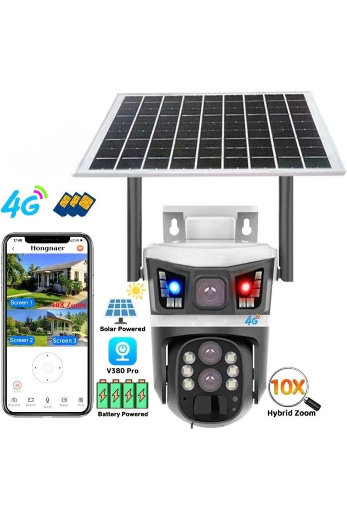 TR Charger AV-S834 4MP Çift Kameralı 10X Zoom Solar PTZ Kamera | 4G SIM Kartlı, Sesli Alarm Gece Görüşlü