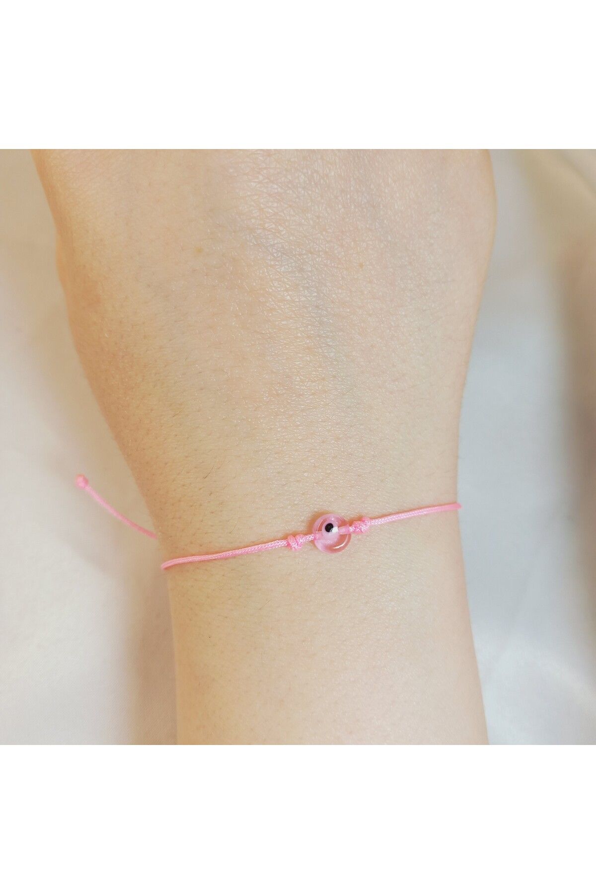 Crystal Atelier Pembe Koruyucu Ayarlanabilir Nazar Boncuklu El Yapımı Makrome Bileklik-Unisex Pembe Bileklik