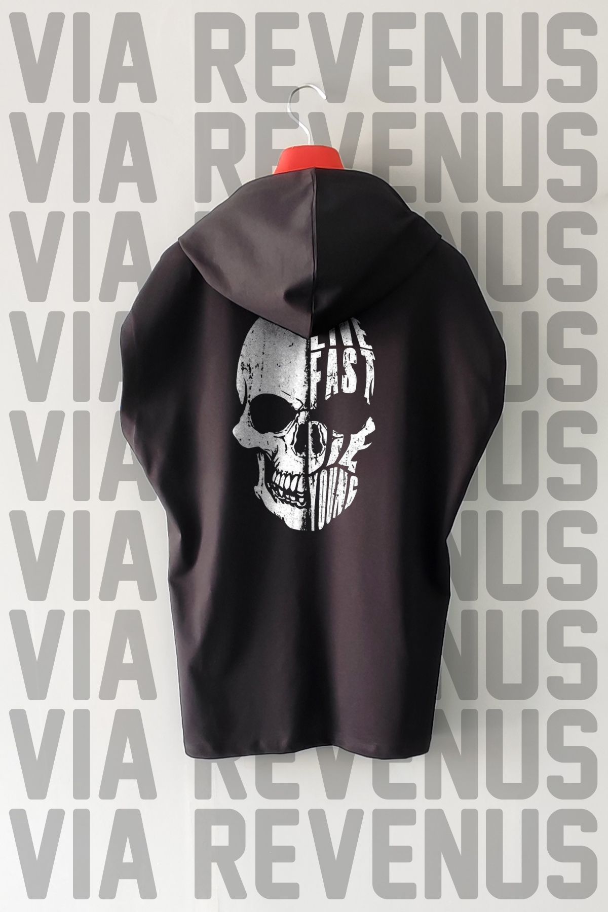 Vordevia Live Fast Die Young Ön ve Arka Baskılı Sıfır Kollu Kapüşonlu %100 Pamuk Spor Tshirt