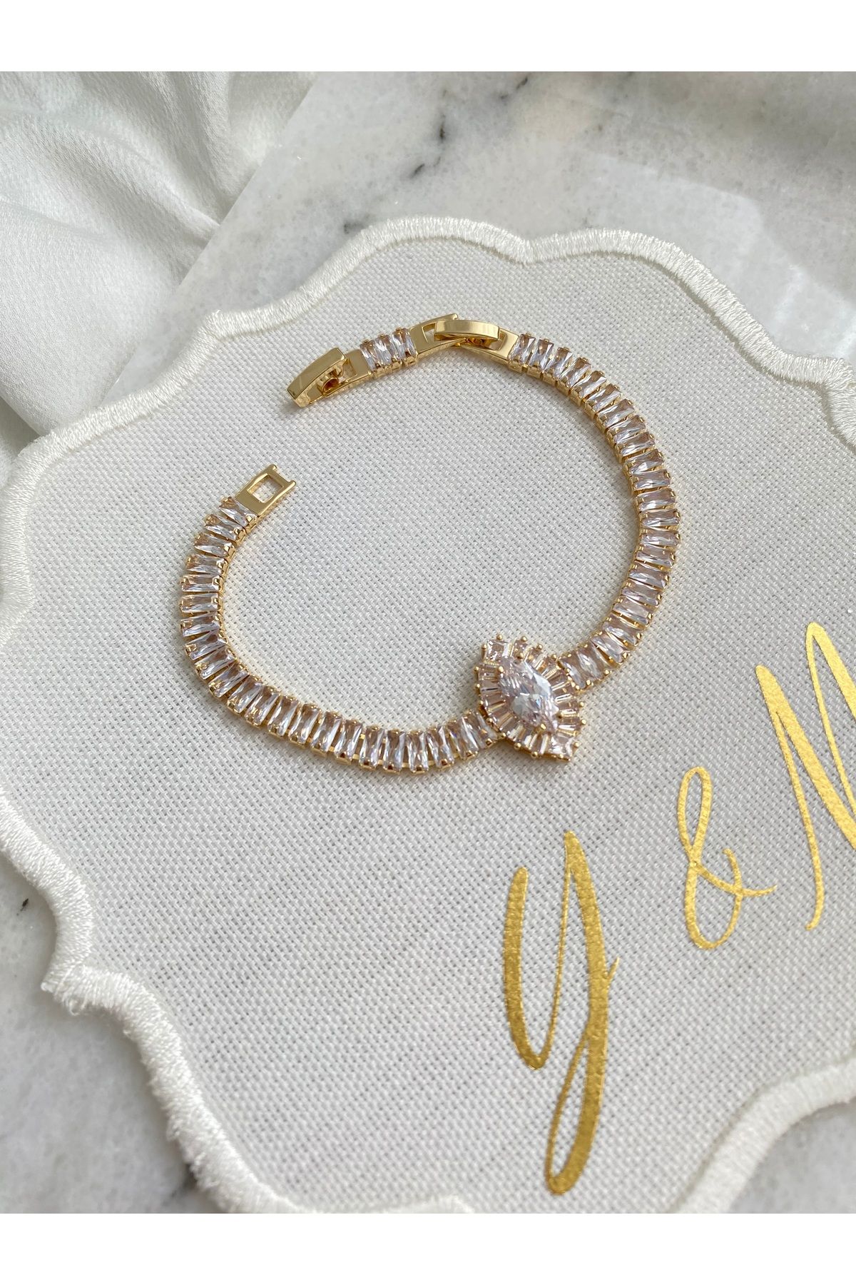 YM Çelik Gold 16+4cm Baget Suyolu Elips Taşlı Bileklik - KARARMAZ BİLEKLİK